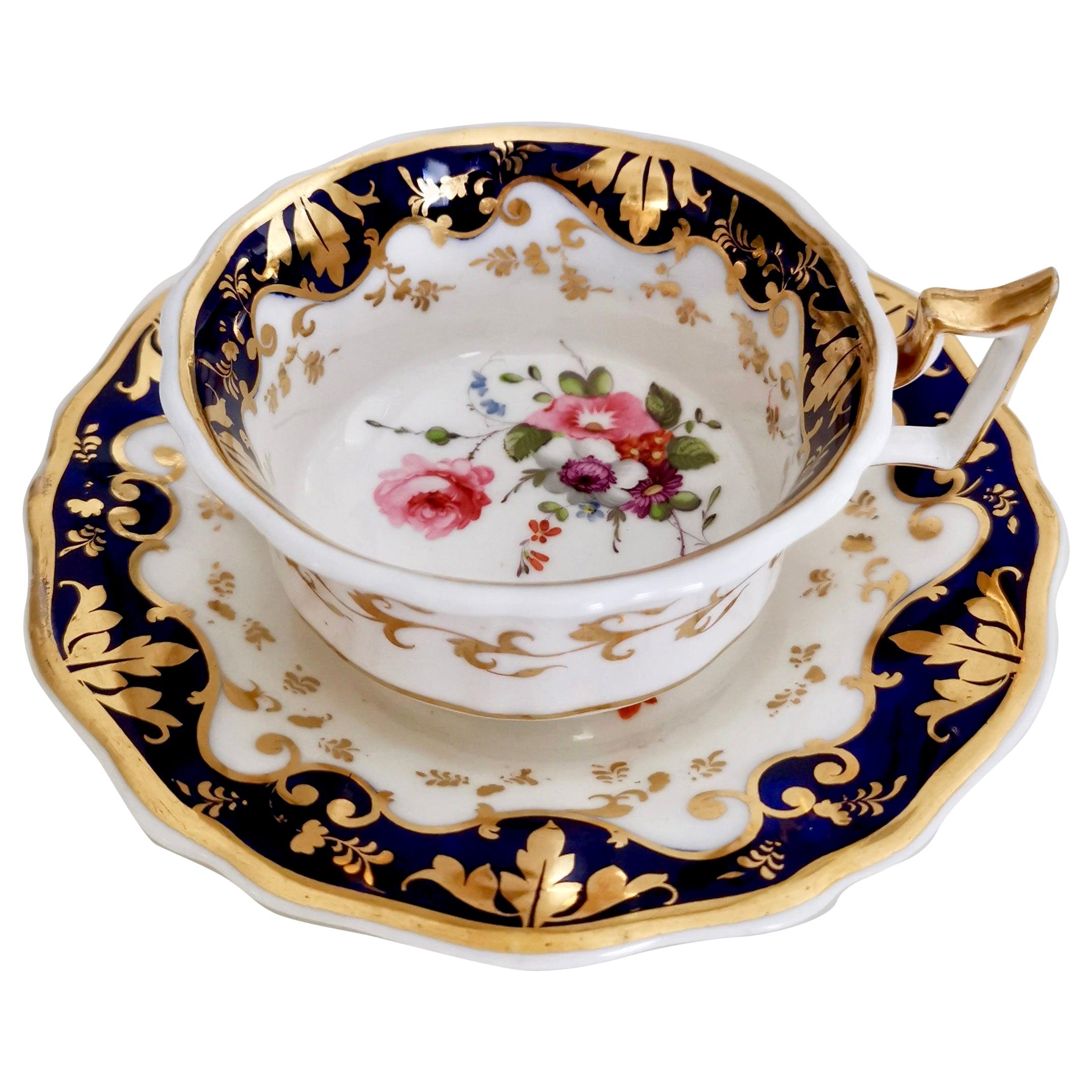 Porcelain Teacup by Ridgway, Gilt, Cobalt Blue and Flowers, Regency, 1820-1825