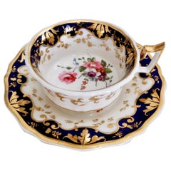 Antique Porcelain Teacup by Ridgway, Gilt, Cobalt Blue and Flowers, Regency, 1820-1825