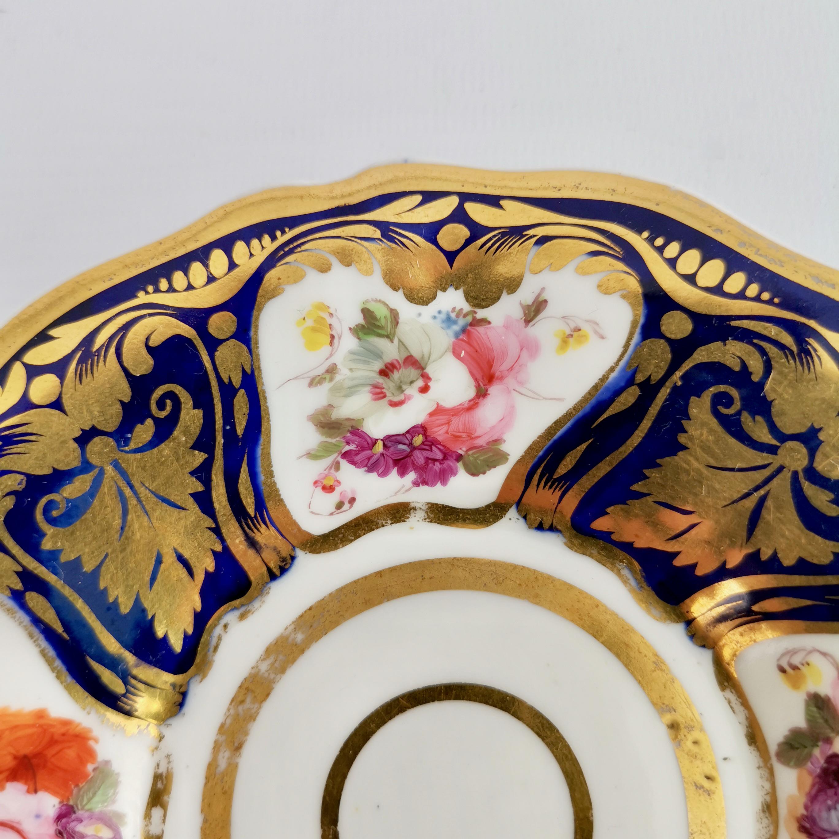 Porcelain Teacup, Ridgway, Cobalt Blue, Gilt and Flowers, Regency ca 1825 2