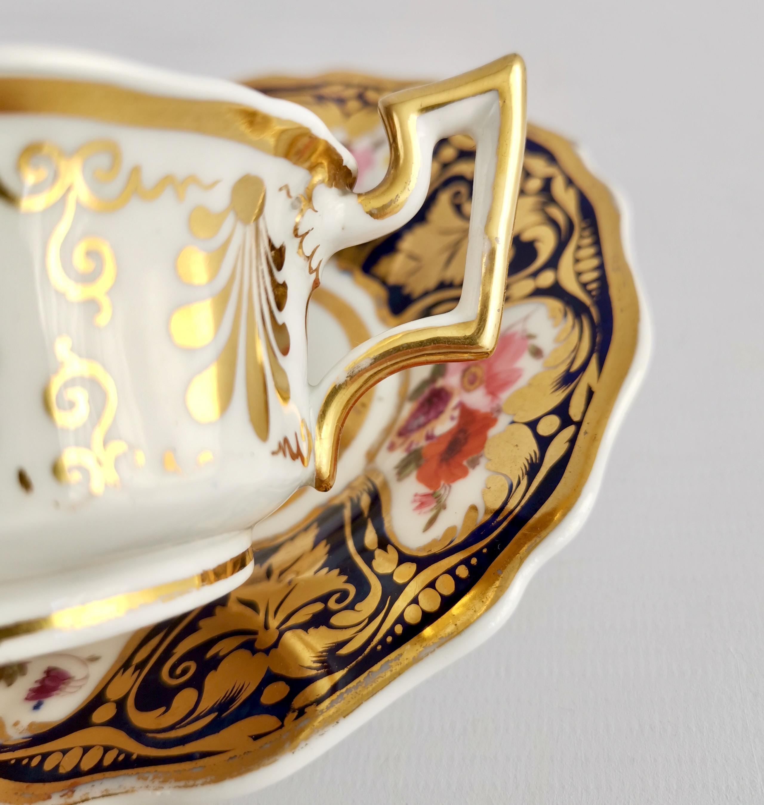 Porcelain Teacup, Ridgway, Cobalt Blue, Gilt and Flowers, Regency ca 1825 5