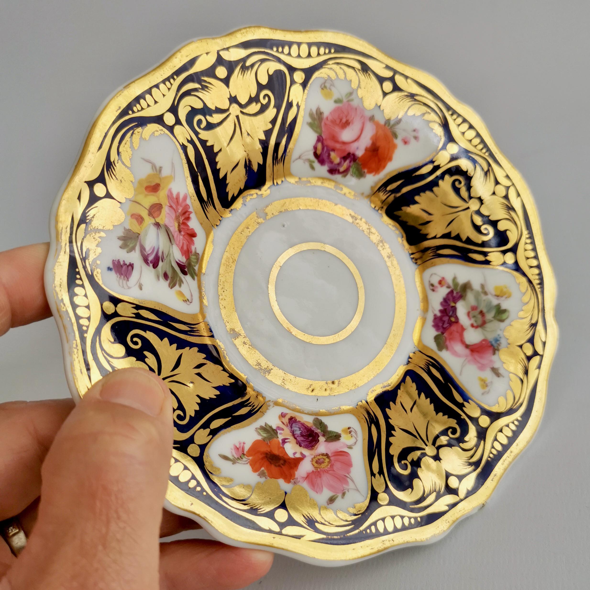 Porcelain Teacup, Ridgway, Cobalt Blue, Gilt and Flowers, Regency ca 1825 6