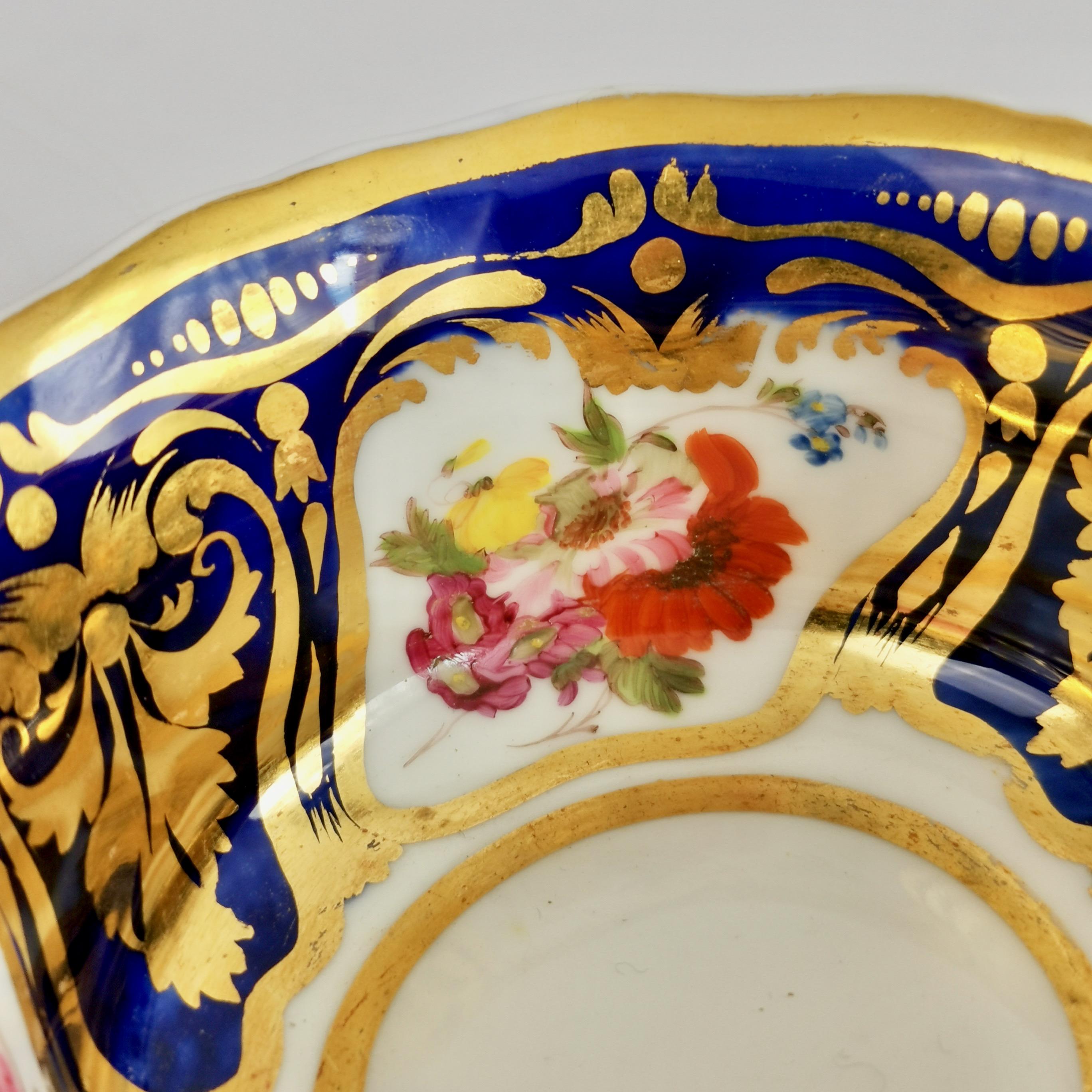 English Porcelain Teacup, Ridgway, Cobalt Blue, Gilt and Flowers, Regency ca 1825
