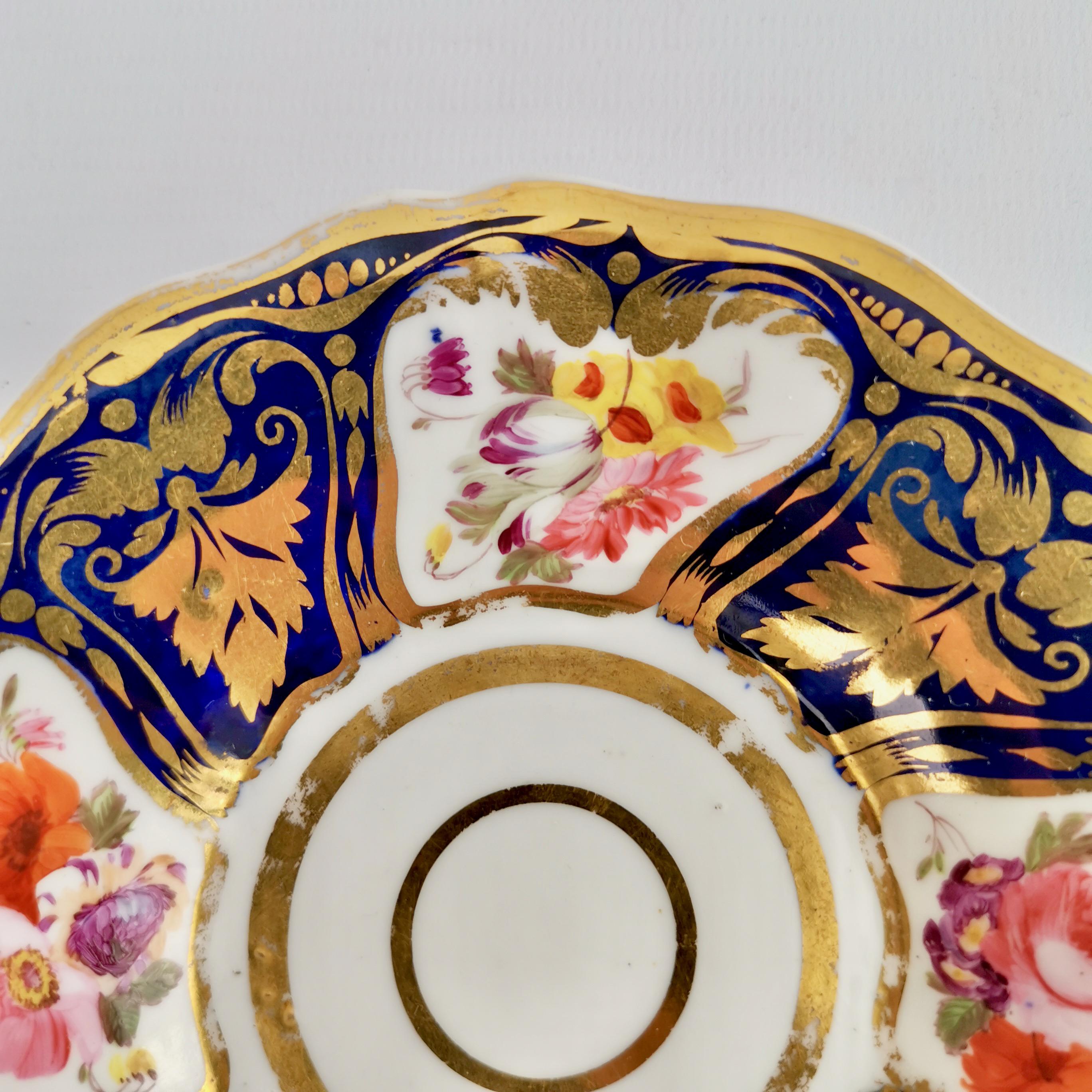 Hand-Painted Porcelain Teacup, Ridgway, Cobalt Blue, Gilt and Flowers, Regency ca 1825