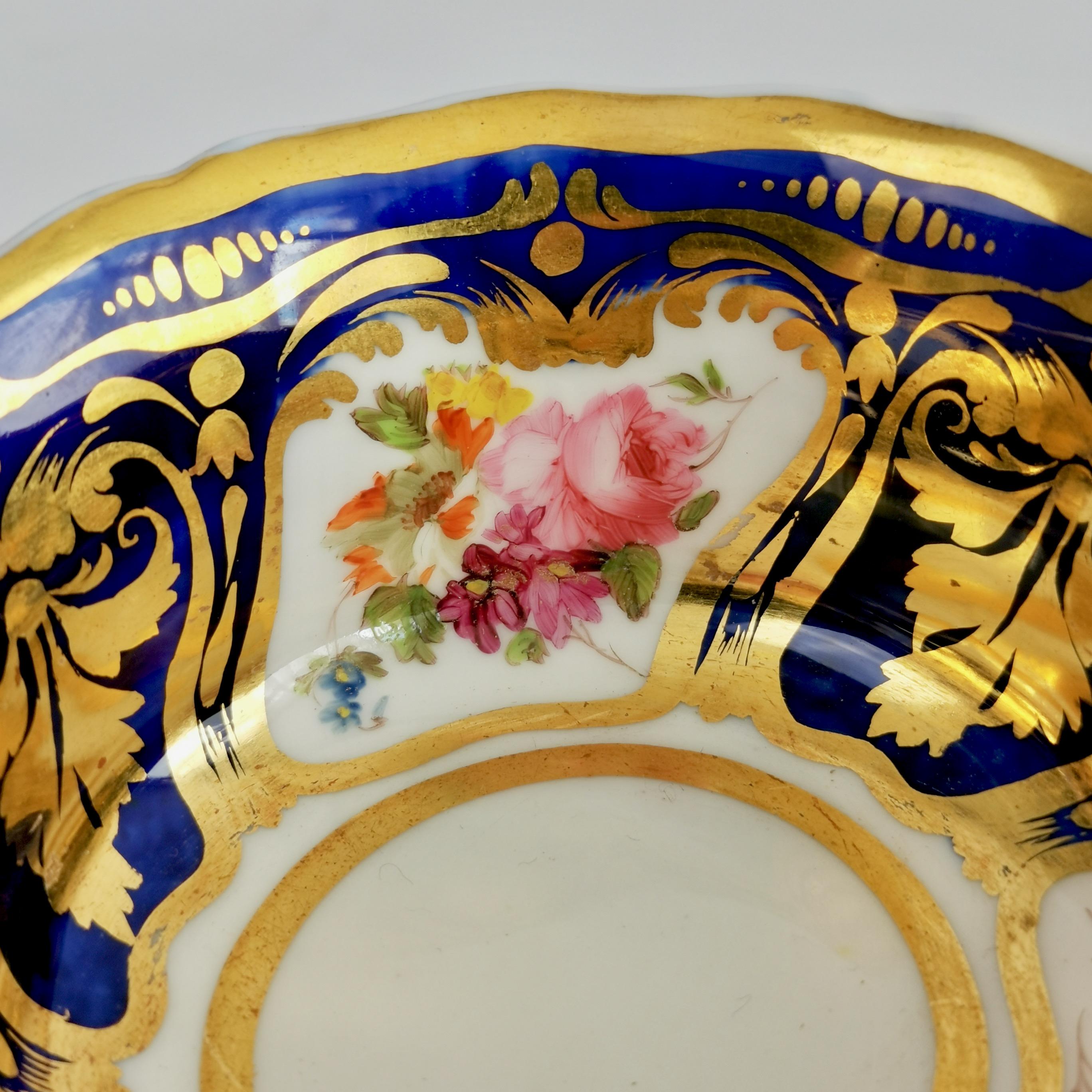 Porcelain Teacup, Ridgway, Cobalt Blue, Gilt and Flowers, Regency ca 1825 In Good Condition In London, GB