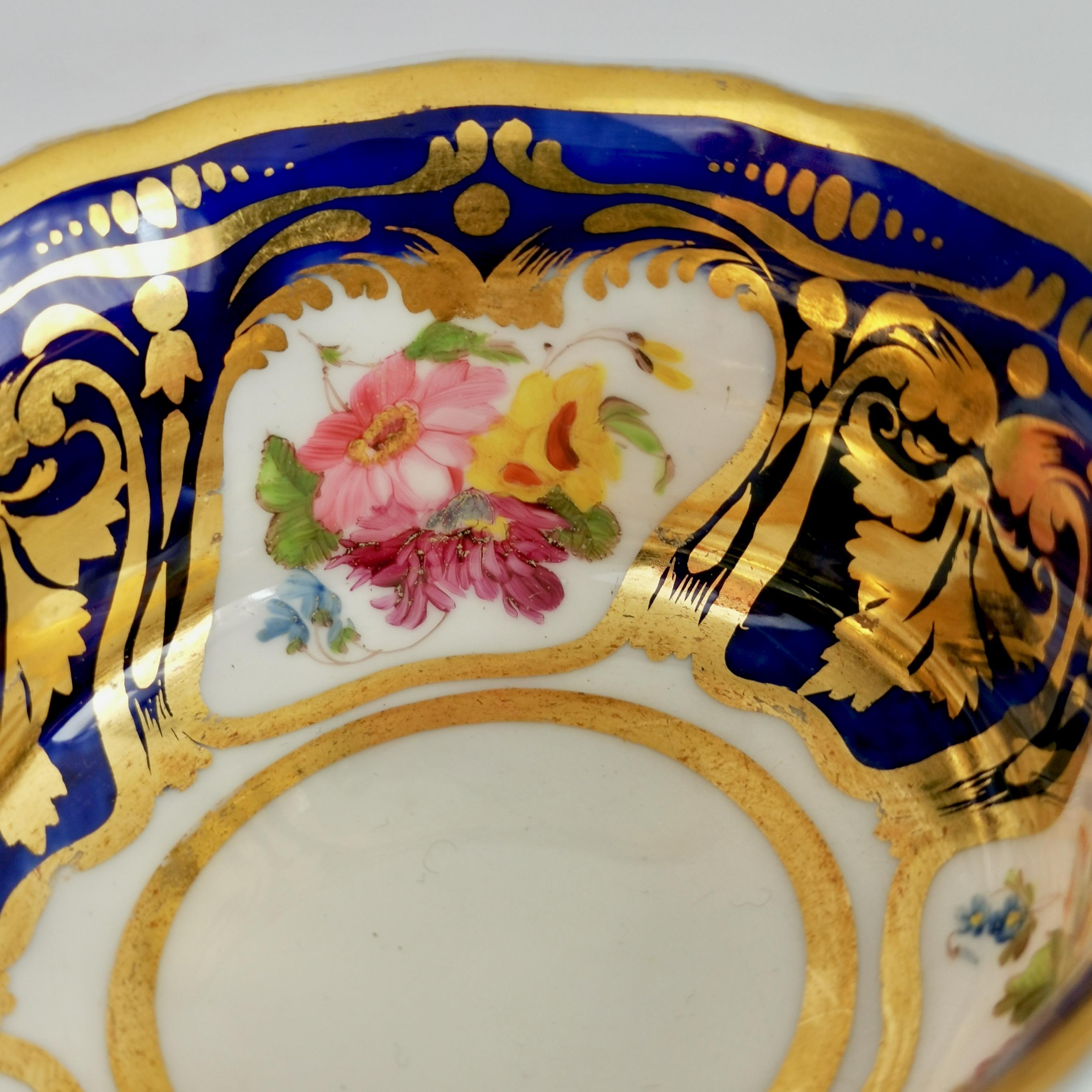 Early 19th Century Porcelain Teacup, Ridgway, Cobalt Blue, Gilt and Flowers, Regency ca 1825