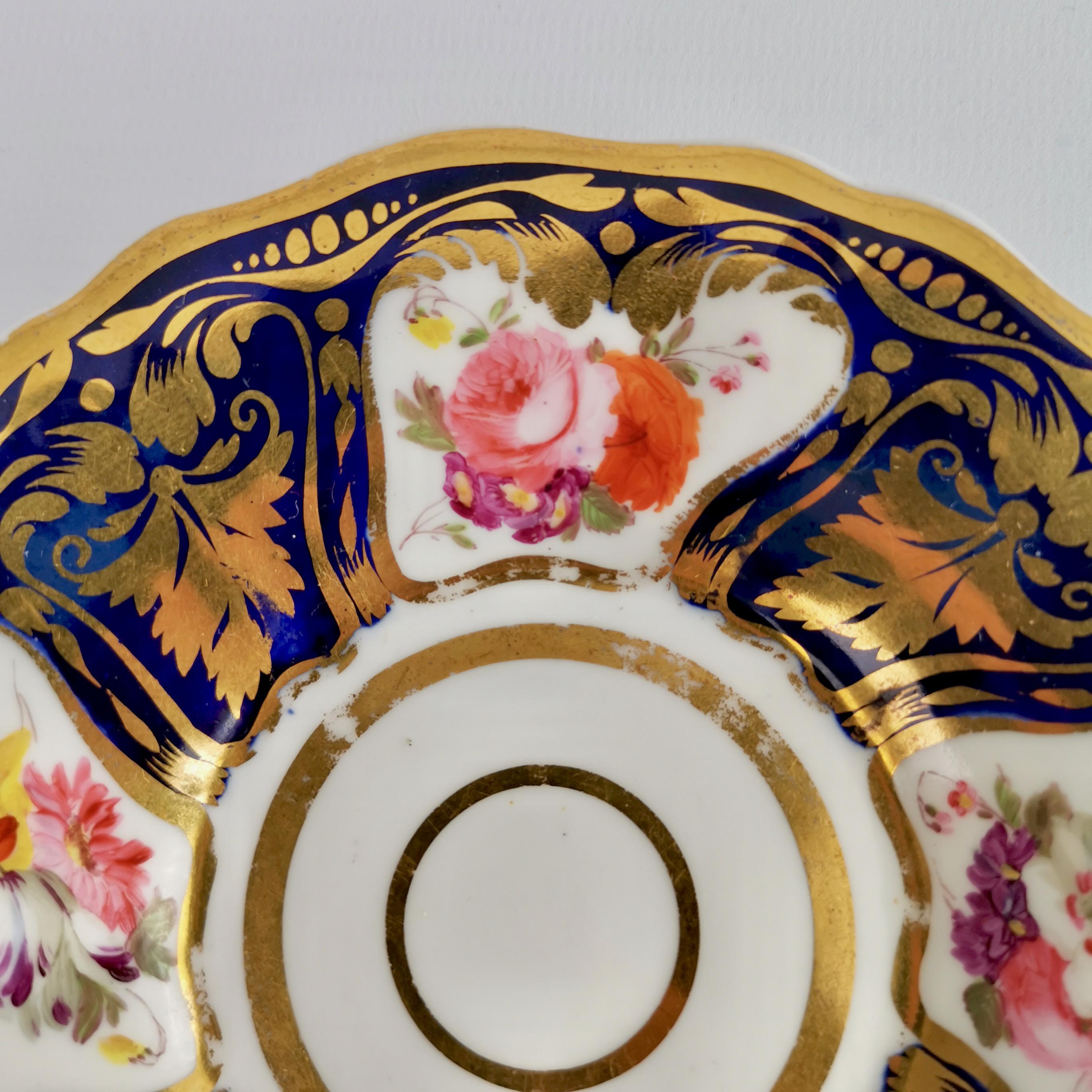 Porcelain Teacup, Ridgway, Cobalt Blue, Gilt and Flowers, Regency ca 1825 1