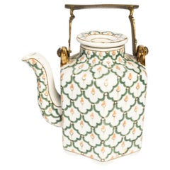 Porcelain Teapot, Bronze Handle, 20th Century.