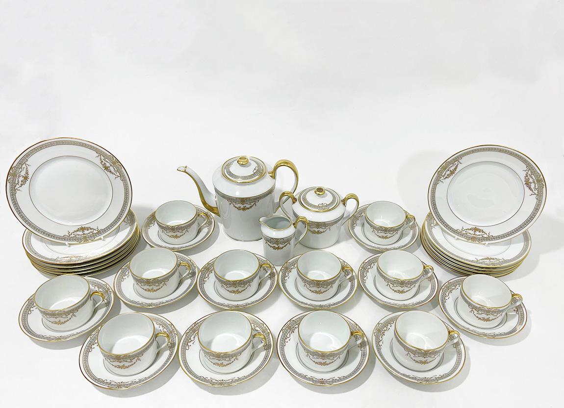 Porcelain Teaset by Royal Limoges France, 1990s

A porcelain tea set consists of 12 person tea cups and saucers, 12 plates of 19.5 cm diagonal. A teapot with a sugar bowl and milk jugs. The set is marked with the Royal Limoges, France brand with the