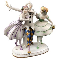 Figure en porcelaine de Thuringia d'Allemagne dansant des arlequins, estampillée, 1932