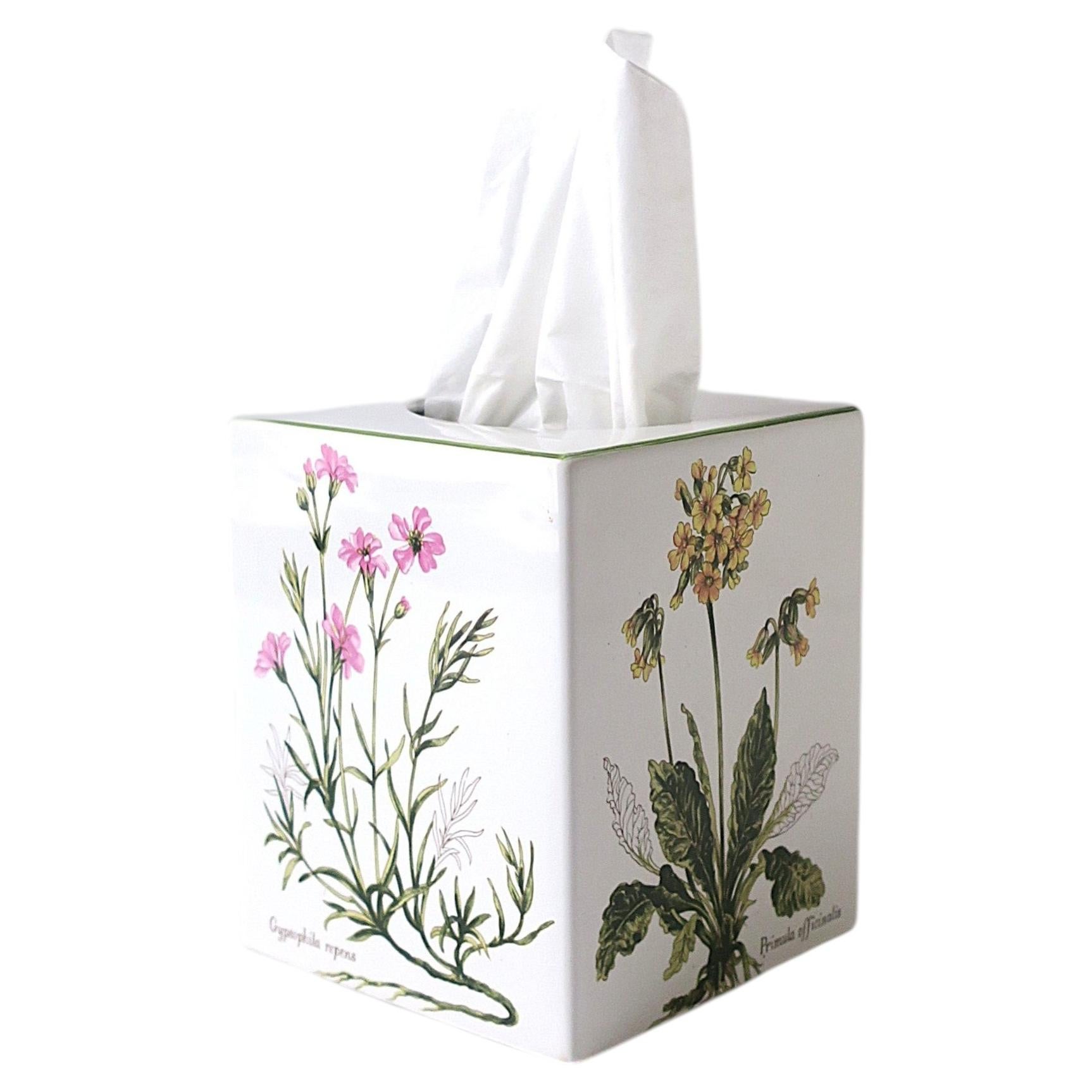 Porcelain Tissue Box Holder Cover Botanical Design