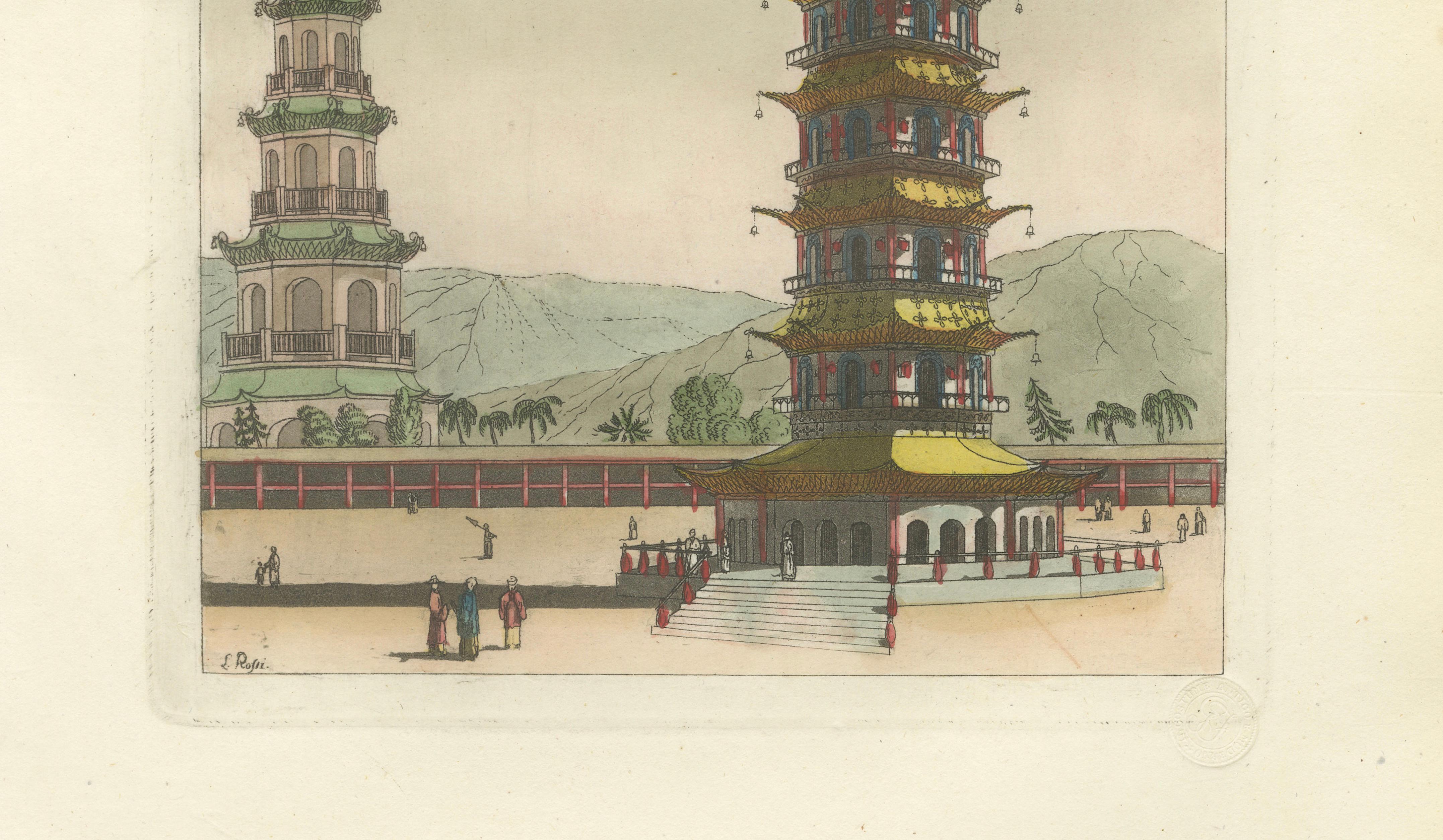Porcelain Tower of Nanjing Pagoda – Ferrario Antique Chinese Architecture, 1815