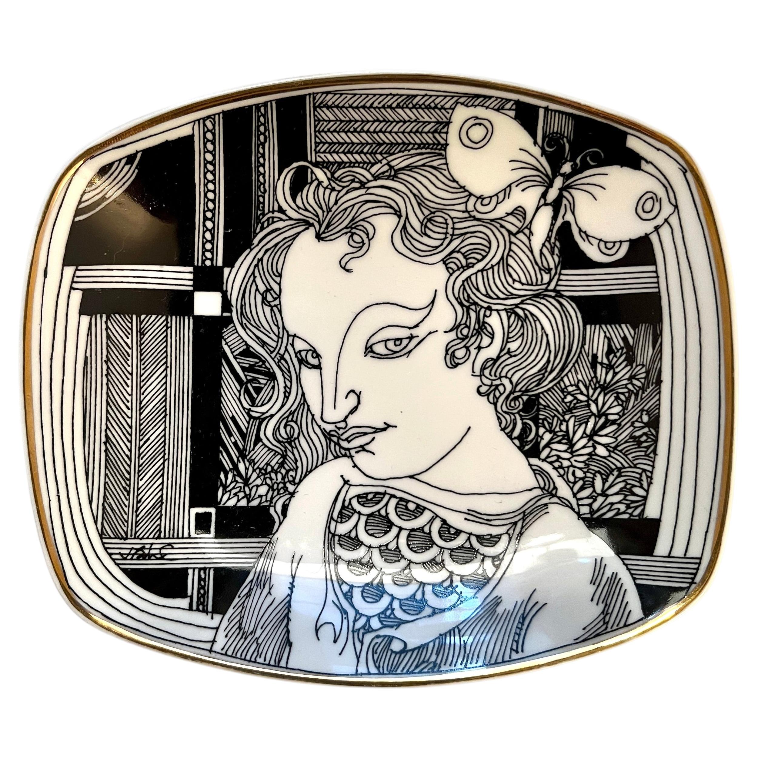 Porcelain Trinket Box with Illustration Woman