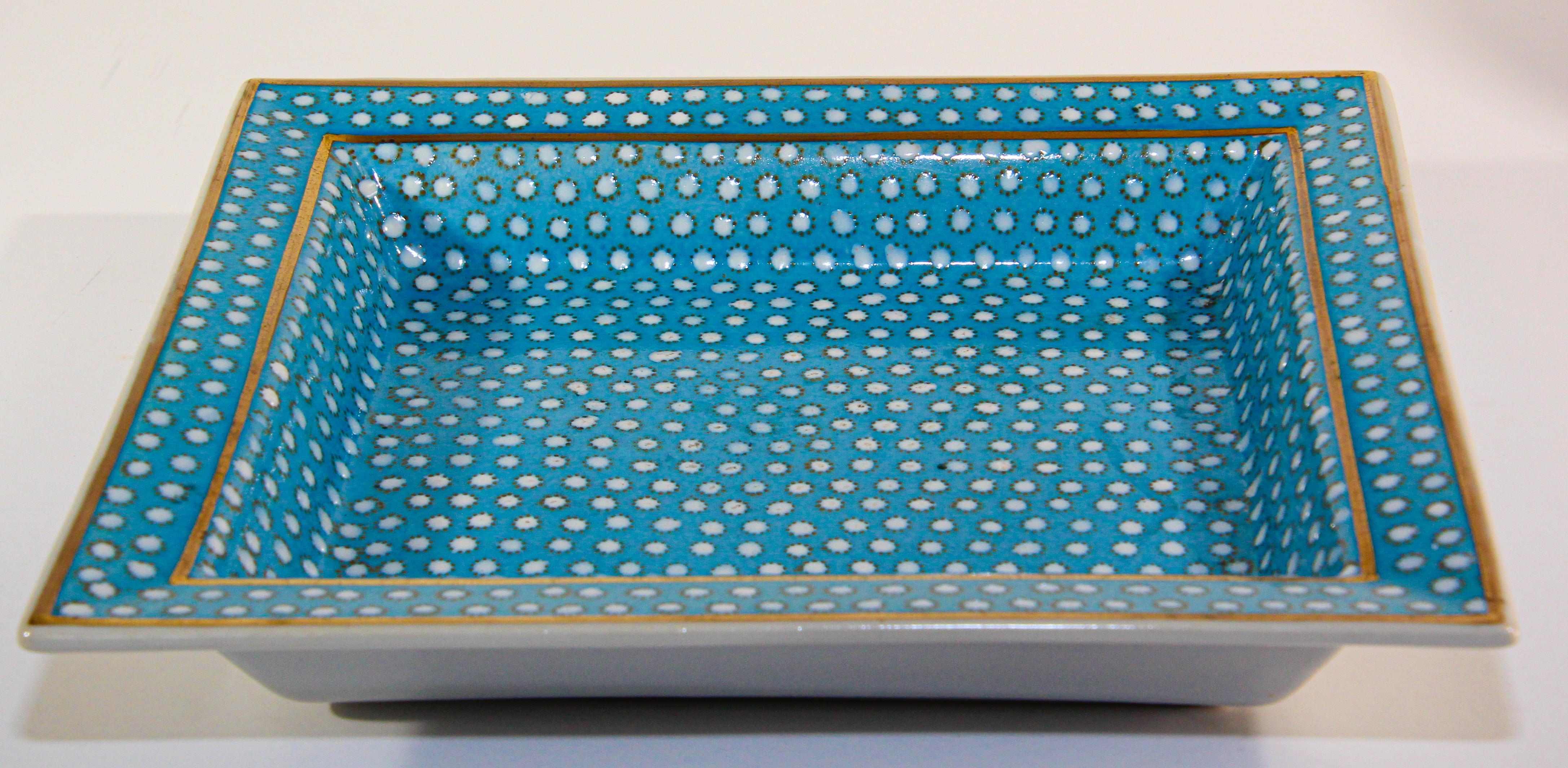 Porcelain Trinket Dish Turquoise and Gold 3