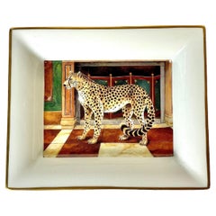 Limoges Porcelain Trinket Dish with Painted Cheetah Design