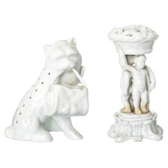Porcelain - Two toothpick holders 'cat with basket' 'three boys' - Vista Alegre