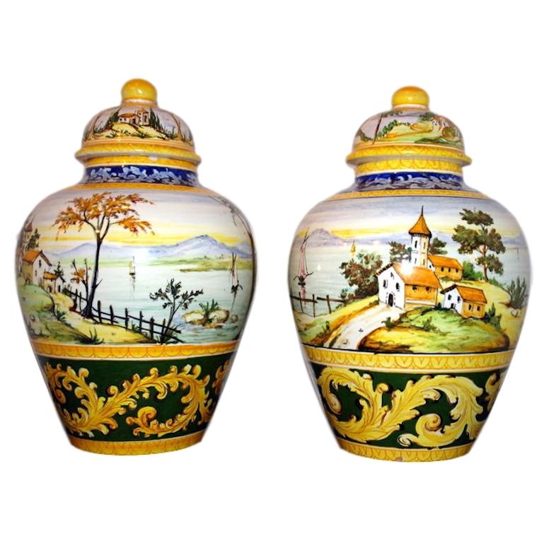 Hand Painted Italian Lidded Vases