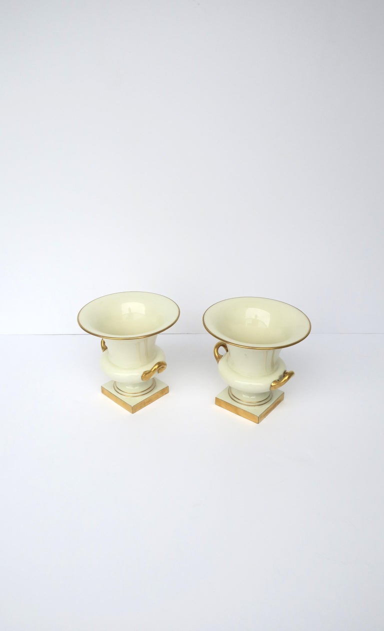 Gold Porcelain Urns, Pair For Sale