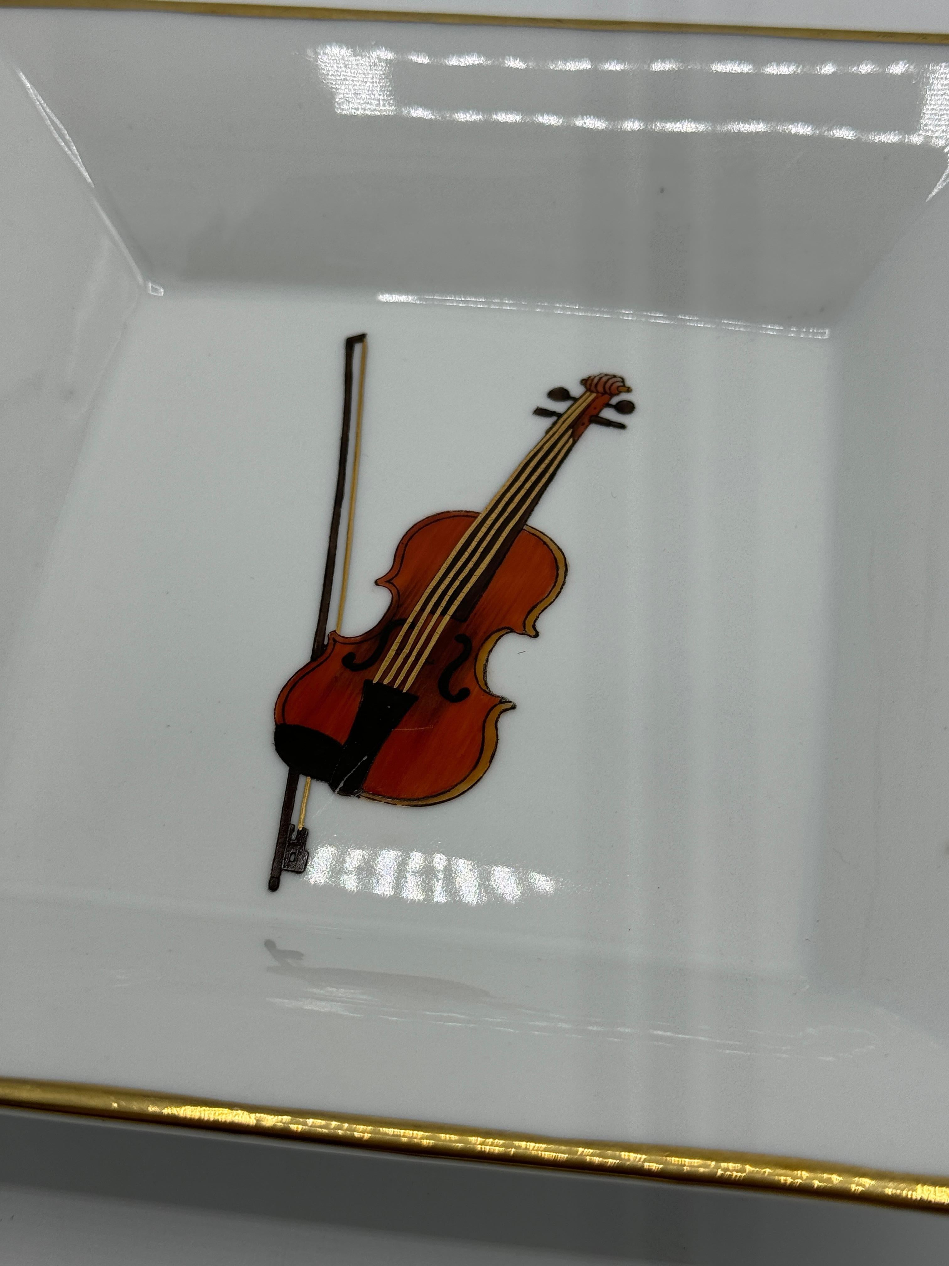 Modern Porcelain Valet Dish with Violin Motif For Sale