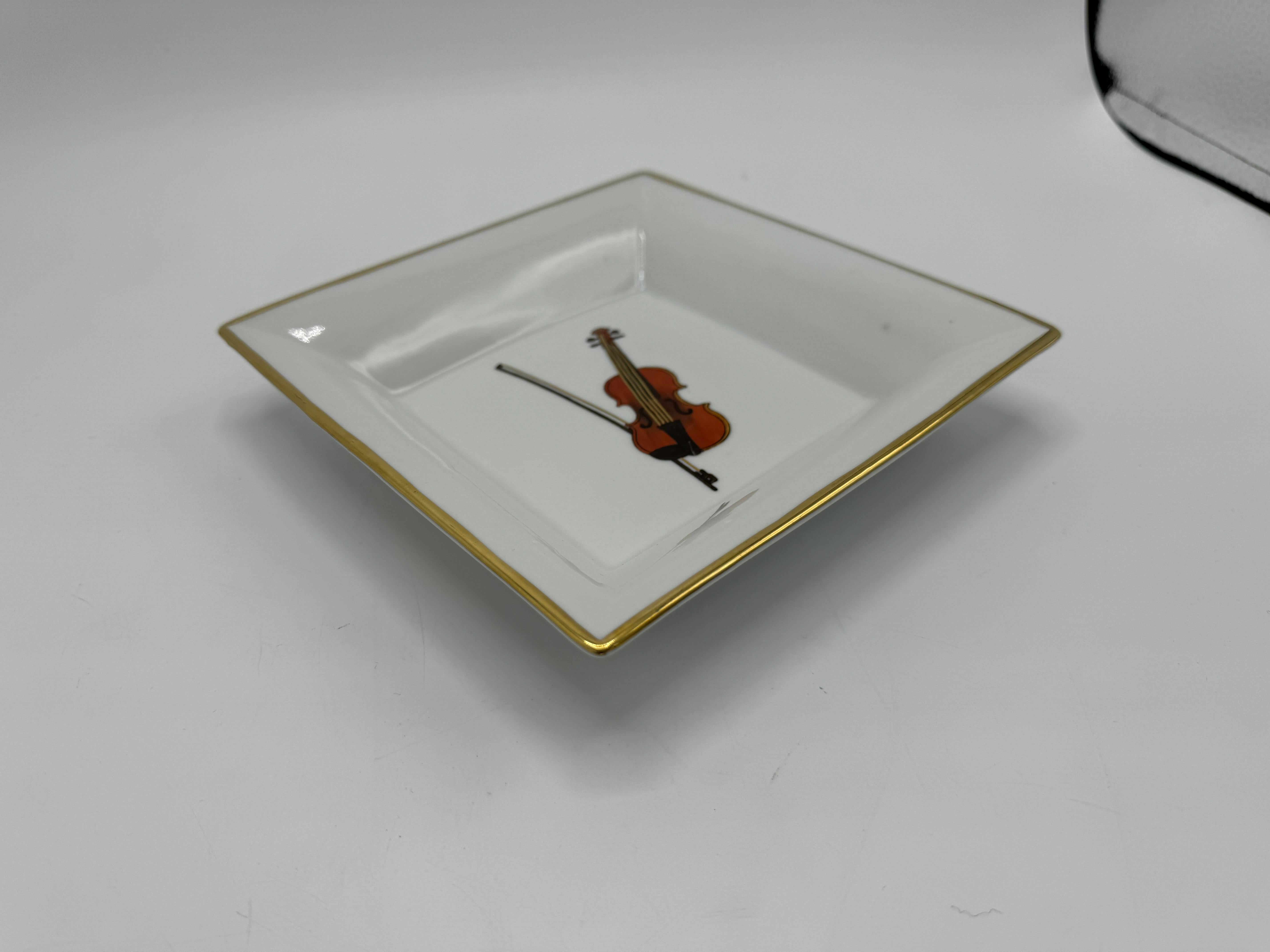 20th Century Porcelain Valet Dish with Violin Motif For Sale