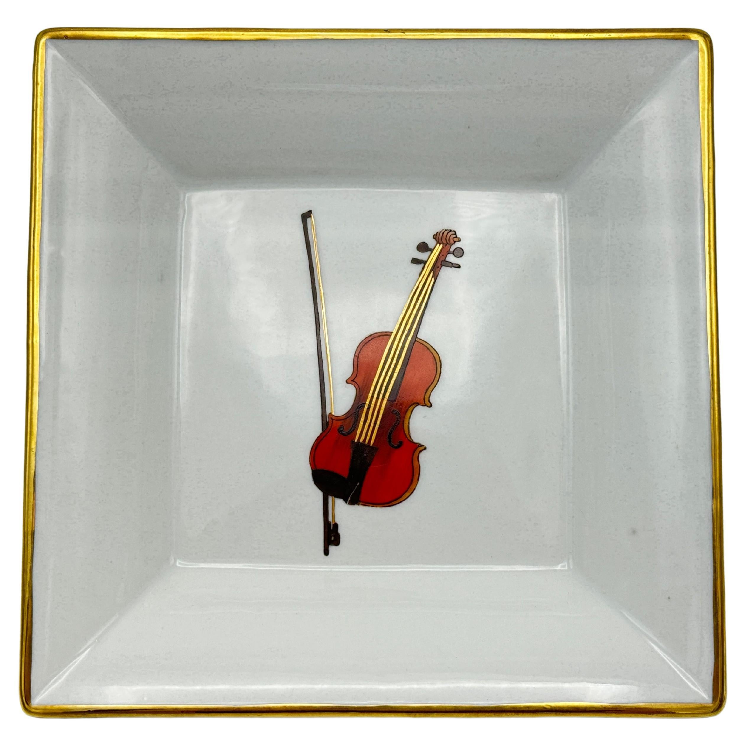 Porcelain Valet Dish with Violin Motif For Sale