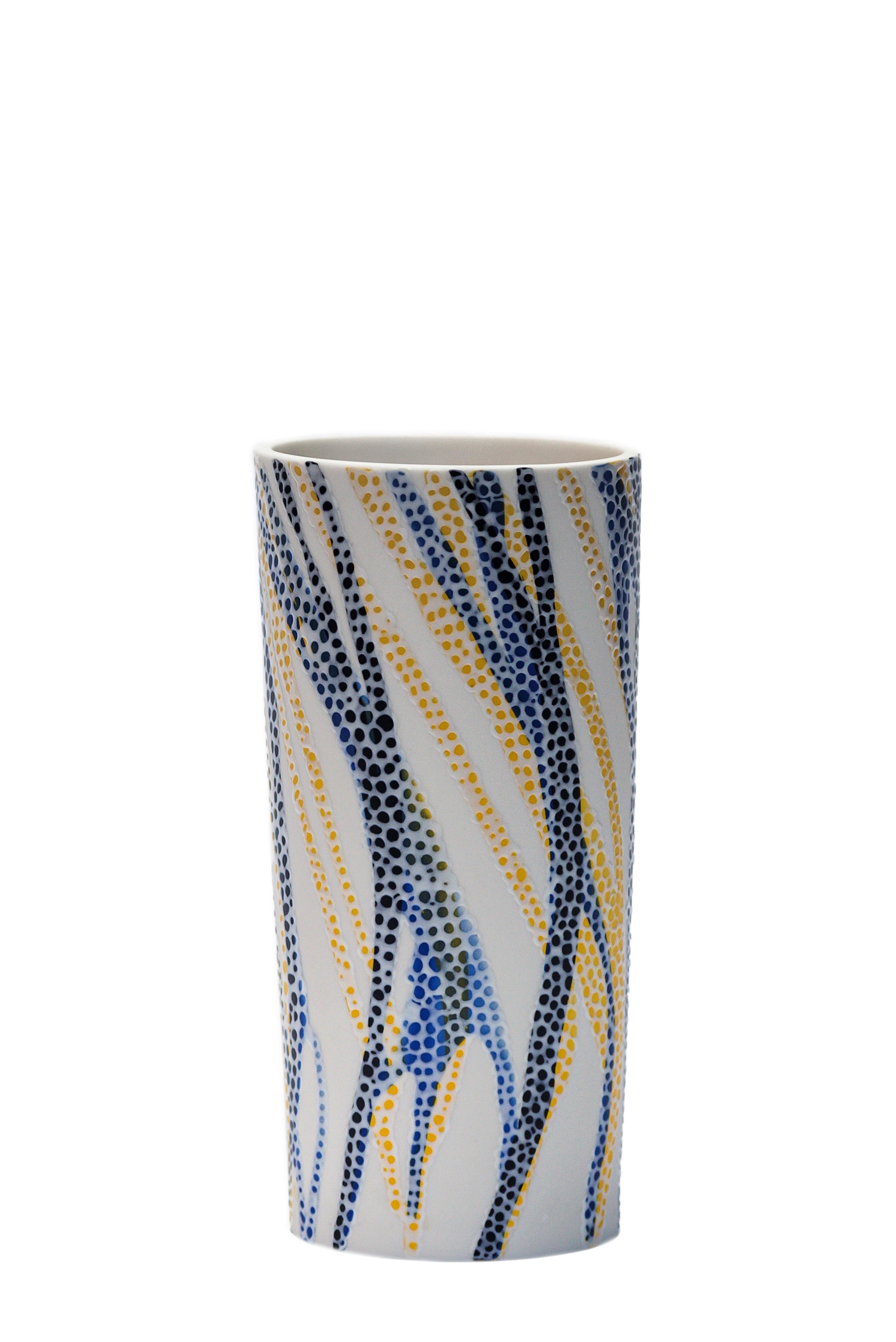 “Memory drops”, 2021 Porcelain vase by Eugenio Michelini - Parian ware, dripping stained slips, Satin and hand decorated with overglaze. Size = 10 x20 cm h
Unique piece handmade - 3 firings 

The focus of Eugenio Michelini (Italy, 1970) interest