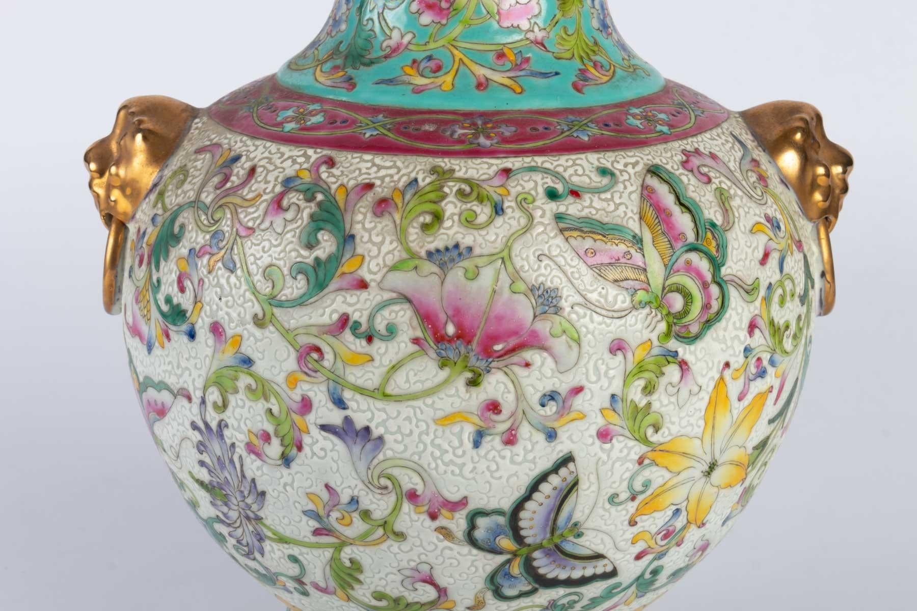 Chinese Porcelain Vase Decorated with Floral Scrolls
