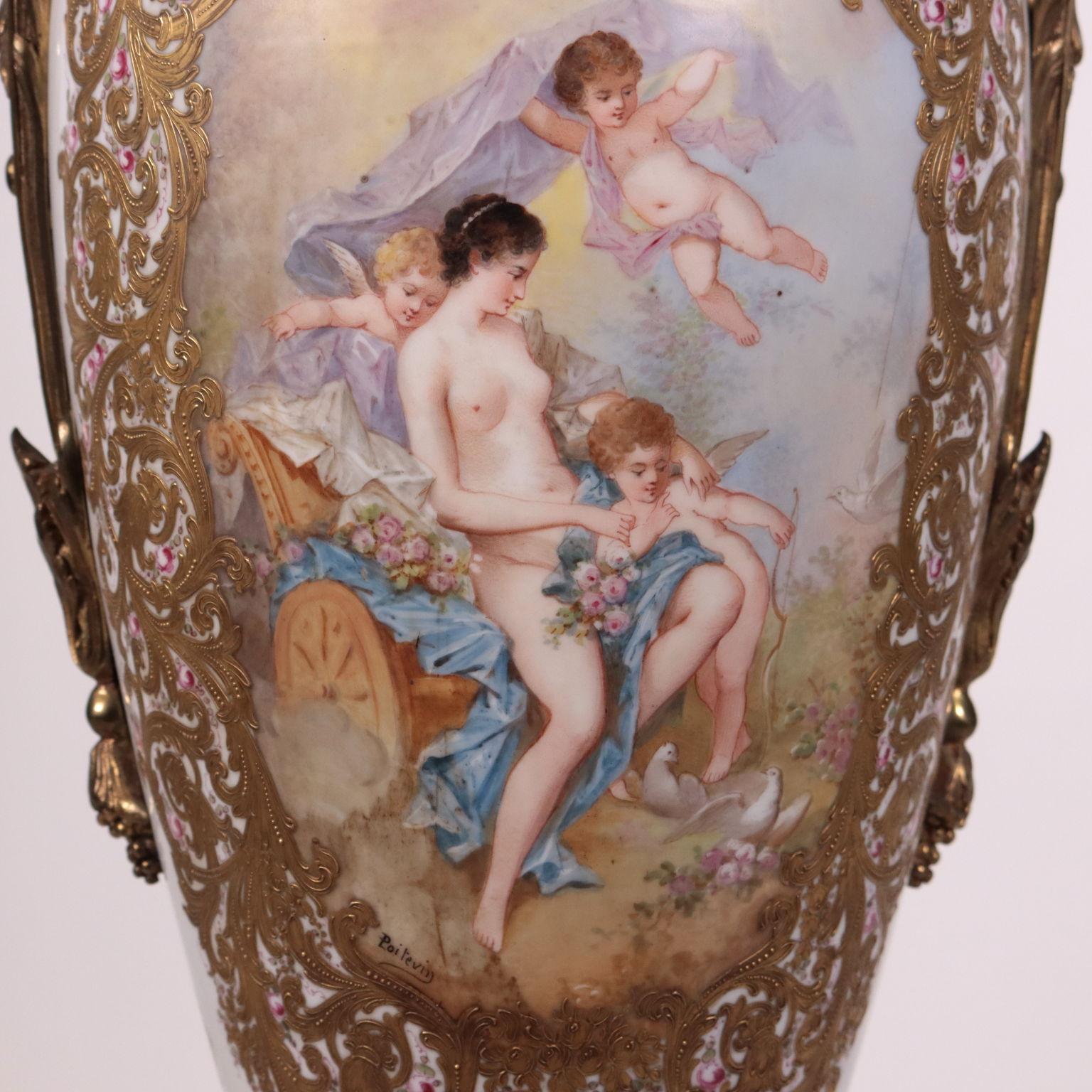 19th Century Porcelain Vase Gilded Bronze, Paris, France, Late '800