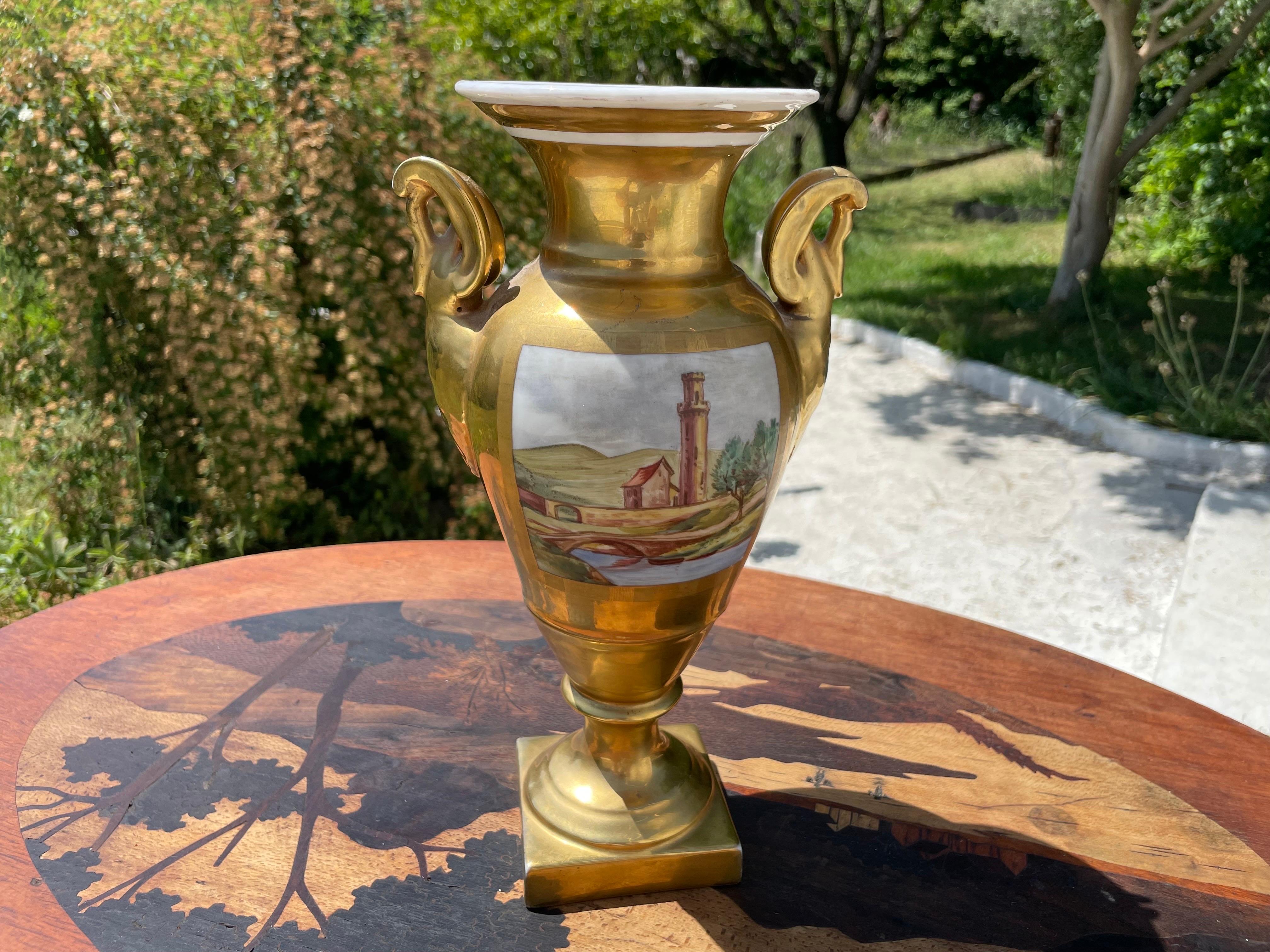 French Neoclassical Porcelain Vase Hand-Painted Ornamented Decoration, Jacob Petit For Sale