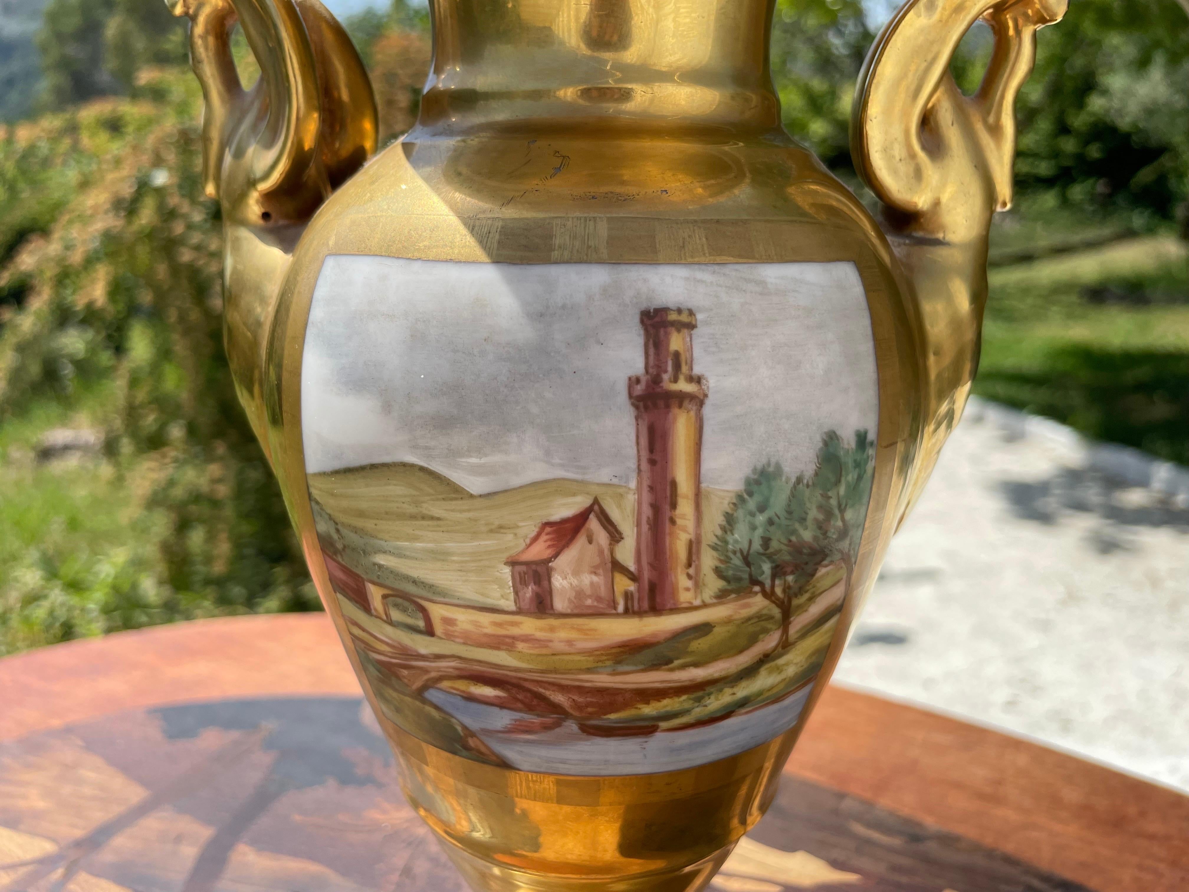 Early 19th Century Neoclassical Porcelain Vase Hand-Painted Ornamented Decoration, Jacob Petit For Sale