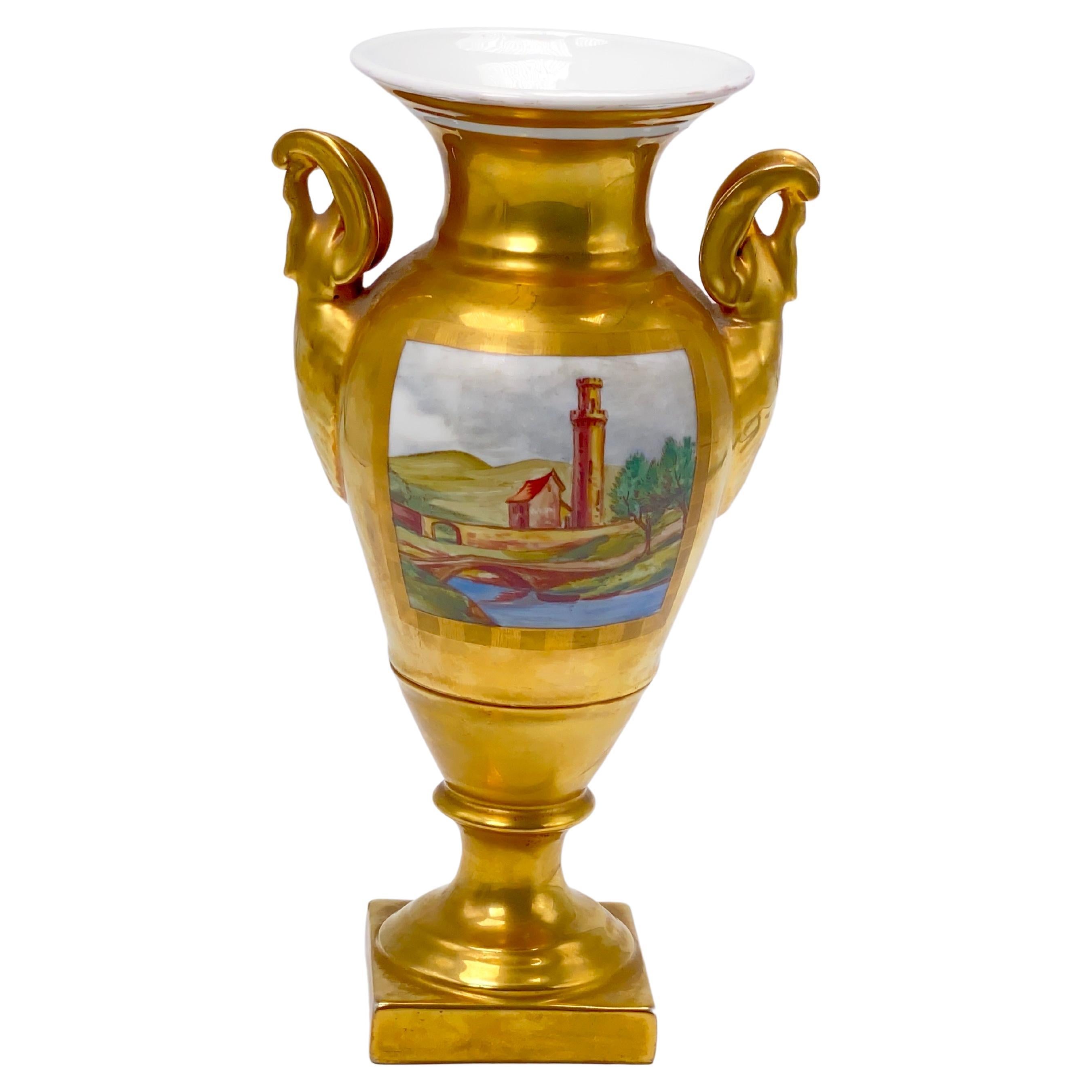 Neoclassical Porcelain Vase Hand-Painted Ornamented Decoration, Jacob Petit For Sale