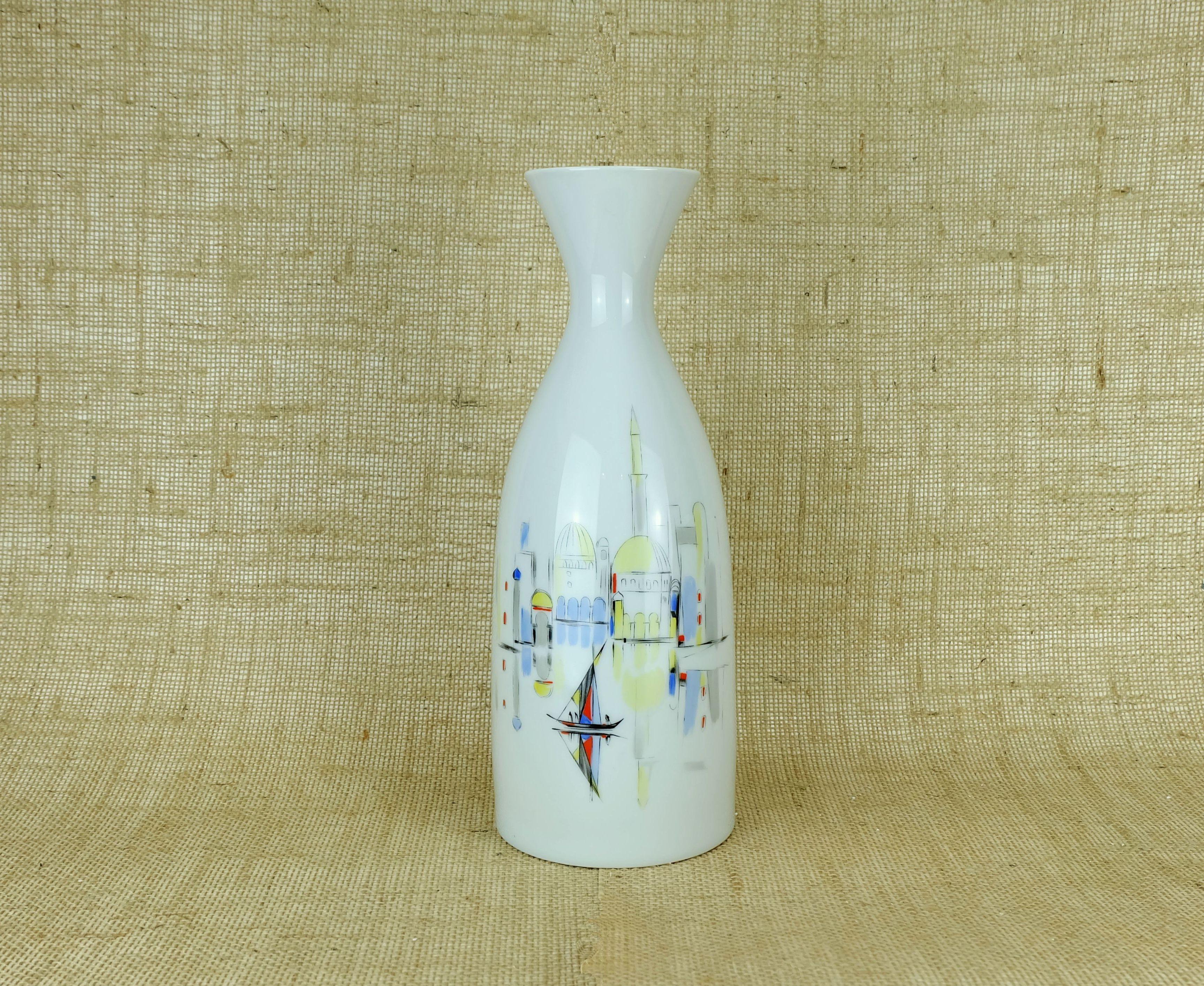JARRON de porcelana hutschenreuther años 50 pintado a mano motivo ciudad mediterranea en venta 3