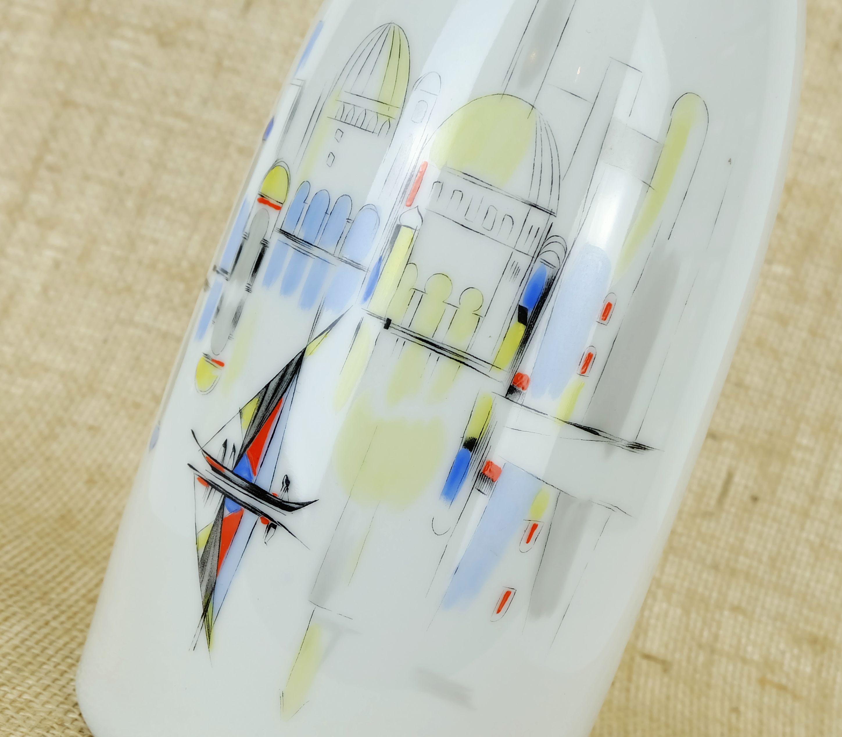 JARRON de porcelana hutschenreuther años 50 pintado a mano motivo ciudad mediterranea siglo XX en venta