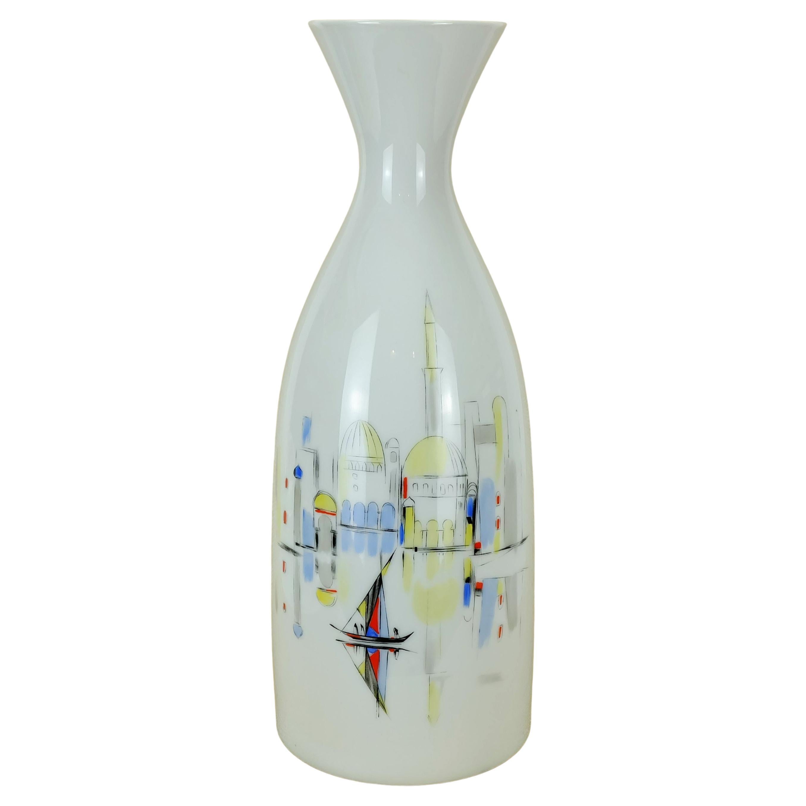 JARRON de porcelana hutschenreuther años 50 pintado a mano motivo ciudad mediterranea en venta