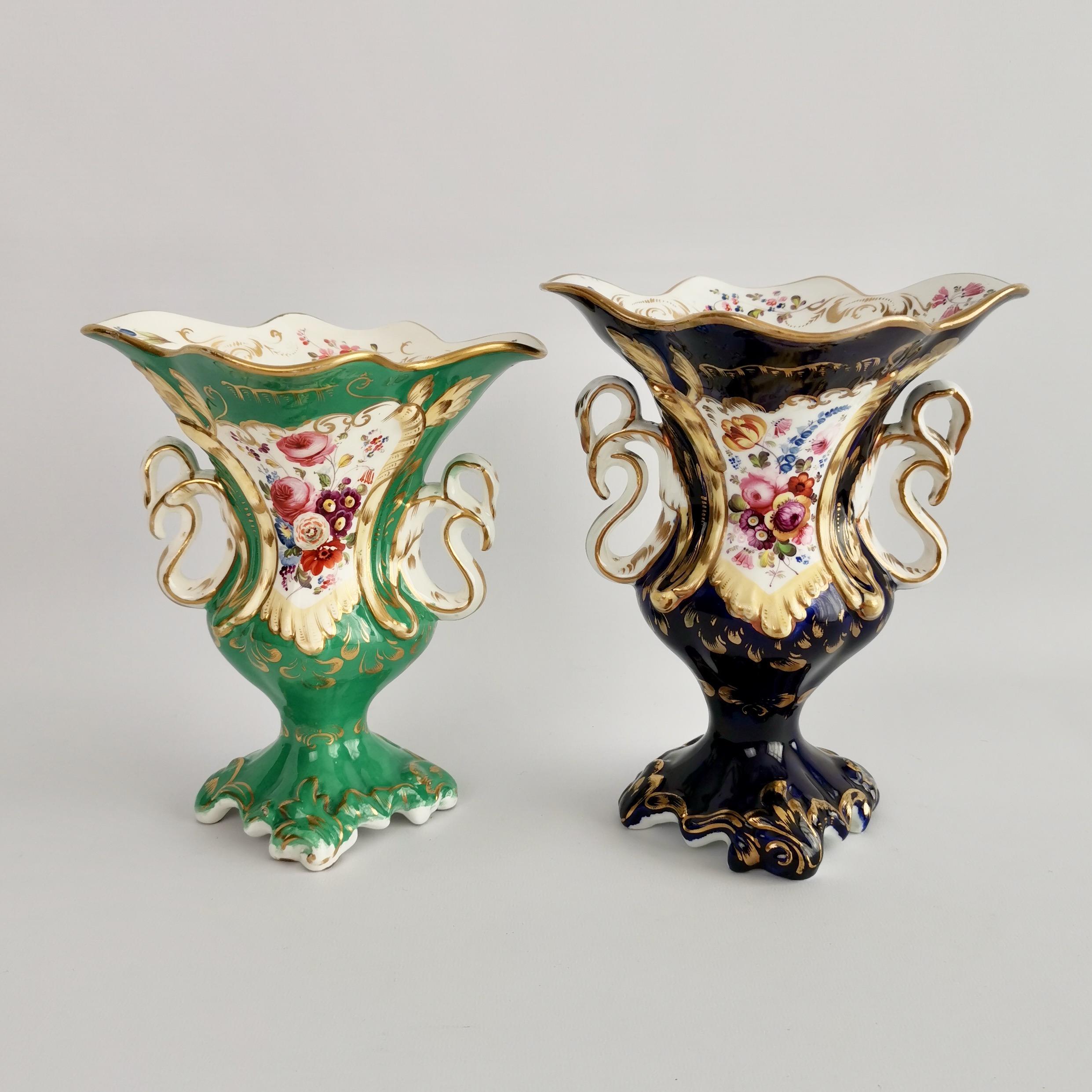 Porcelain Vase Samuel Alcock, Cobalt Blue, Swan Handles, Rococo Revival 7