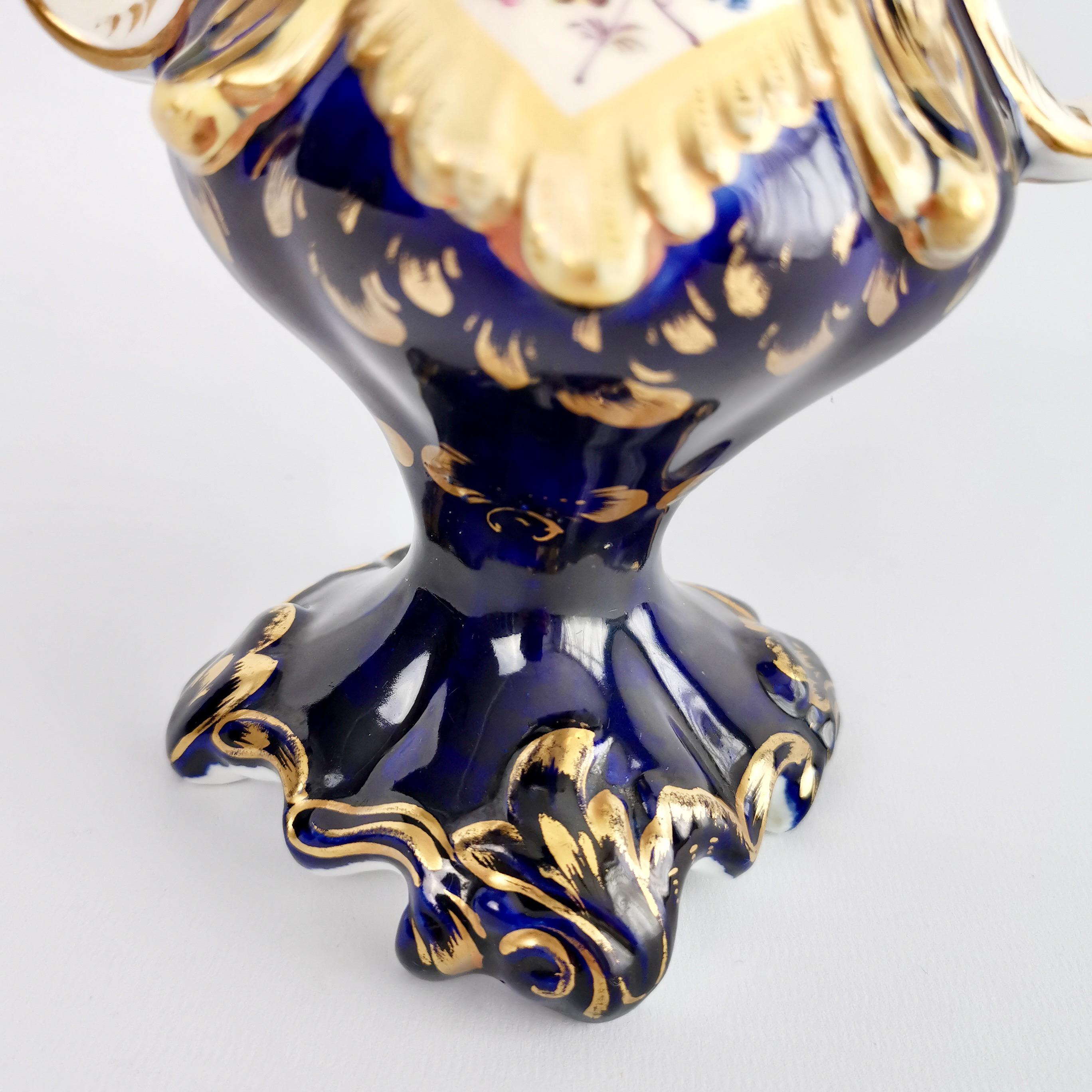 Porcelain Vase Samuel Alcock, Cobalt Blue, Swan Handles, Rococo Revival 1