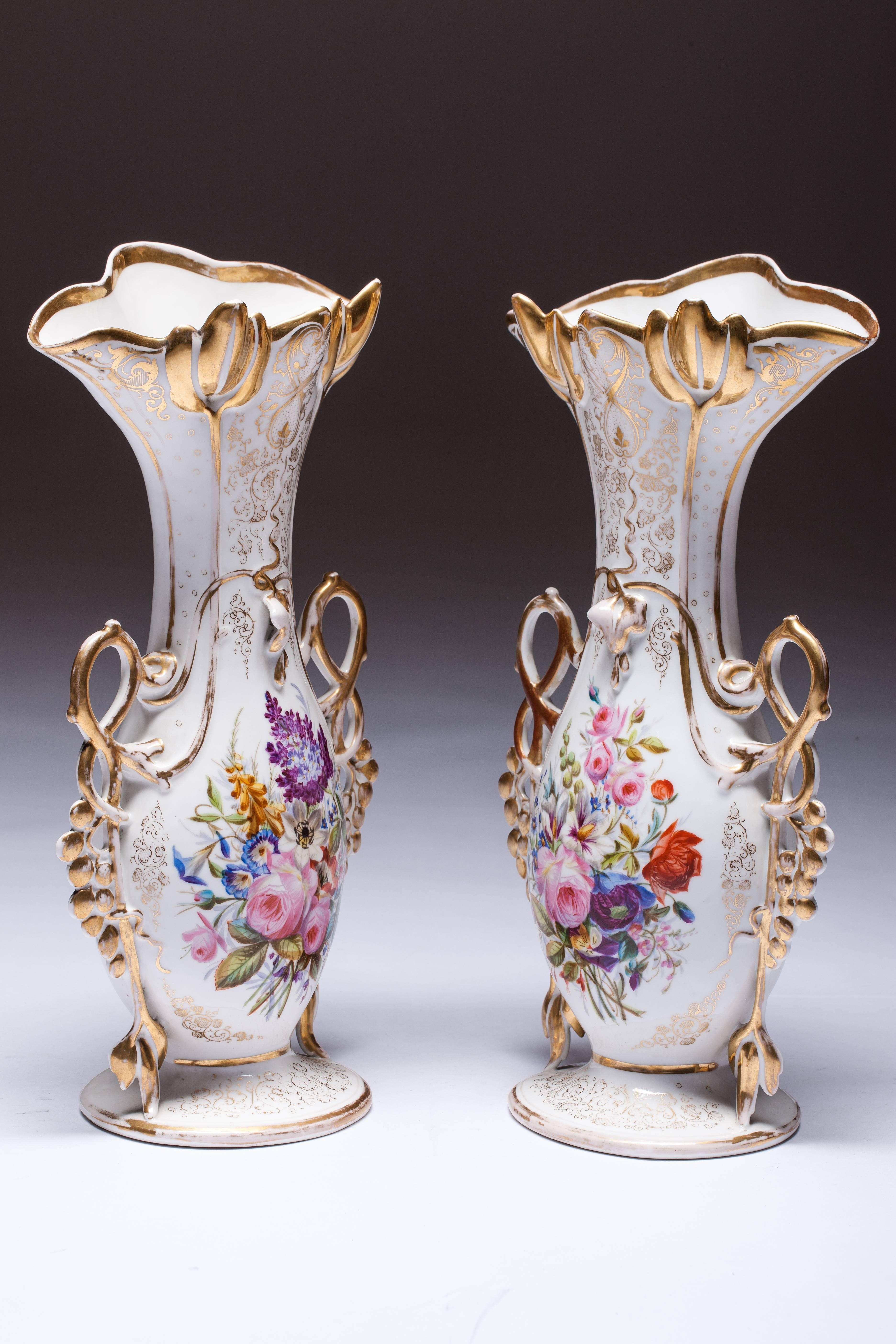 Porcelain Vases French 19th Century in Well Known Vieux Paris Porcelain Floral 5