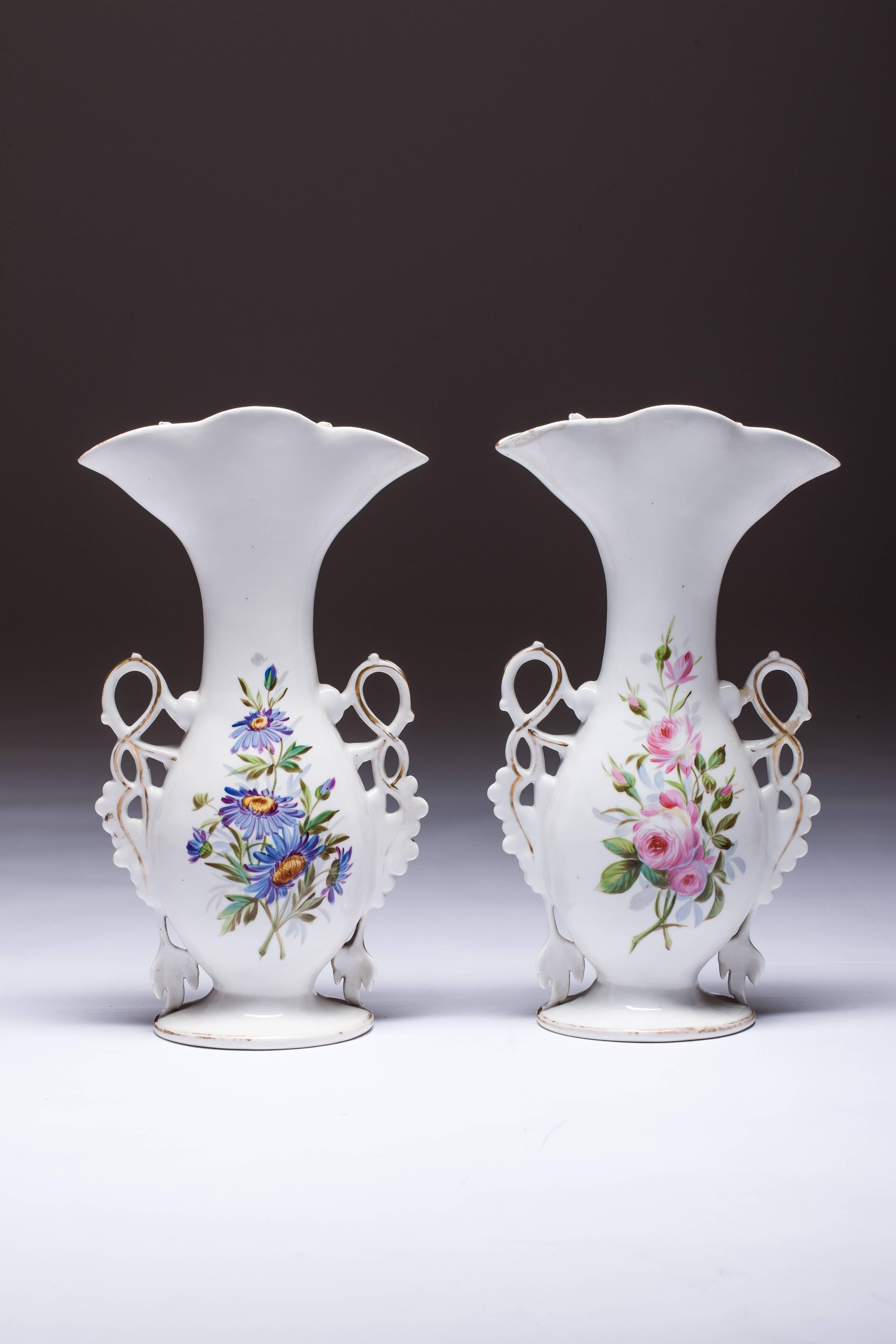 Porcelain Vases French 19th Century in Well Known Vieux Paris Porcelain Floral 2