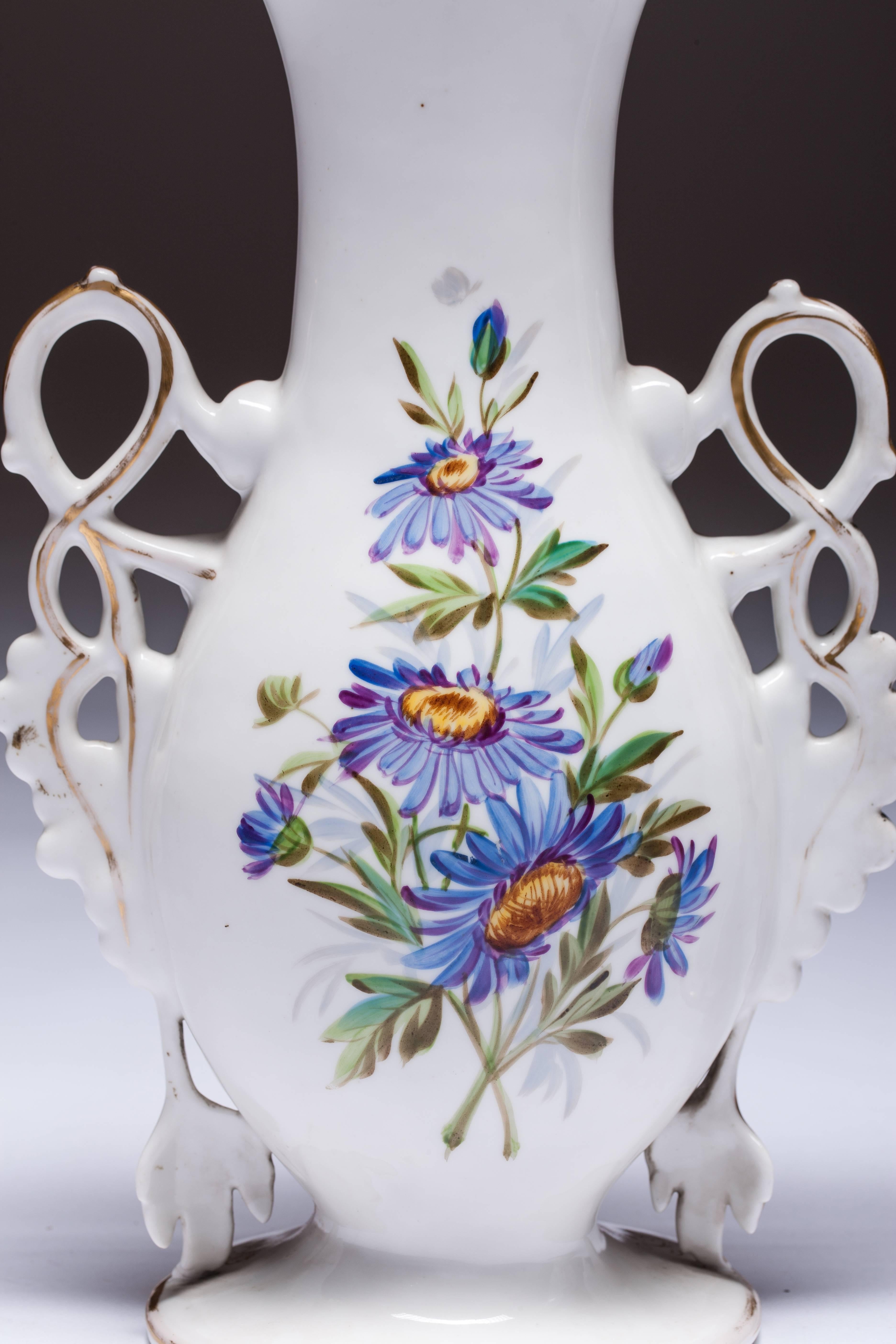 Porcelain Vases French 19th Century in Well Known Vieux Paris Porcelain Floral 3
