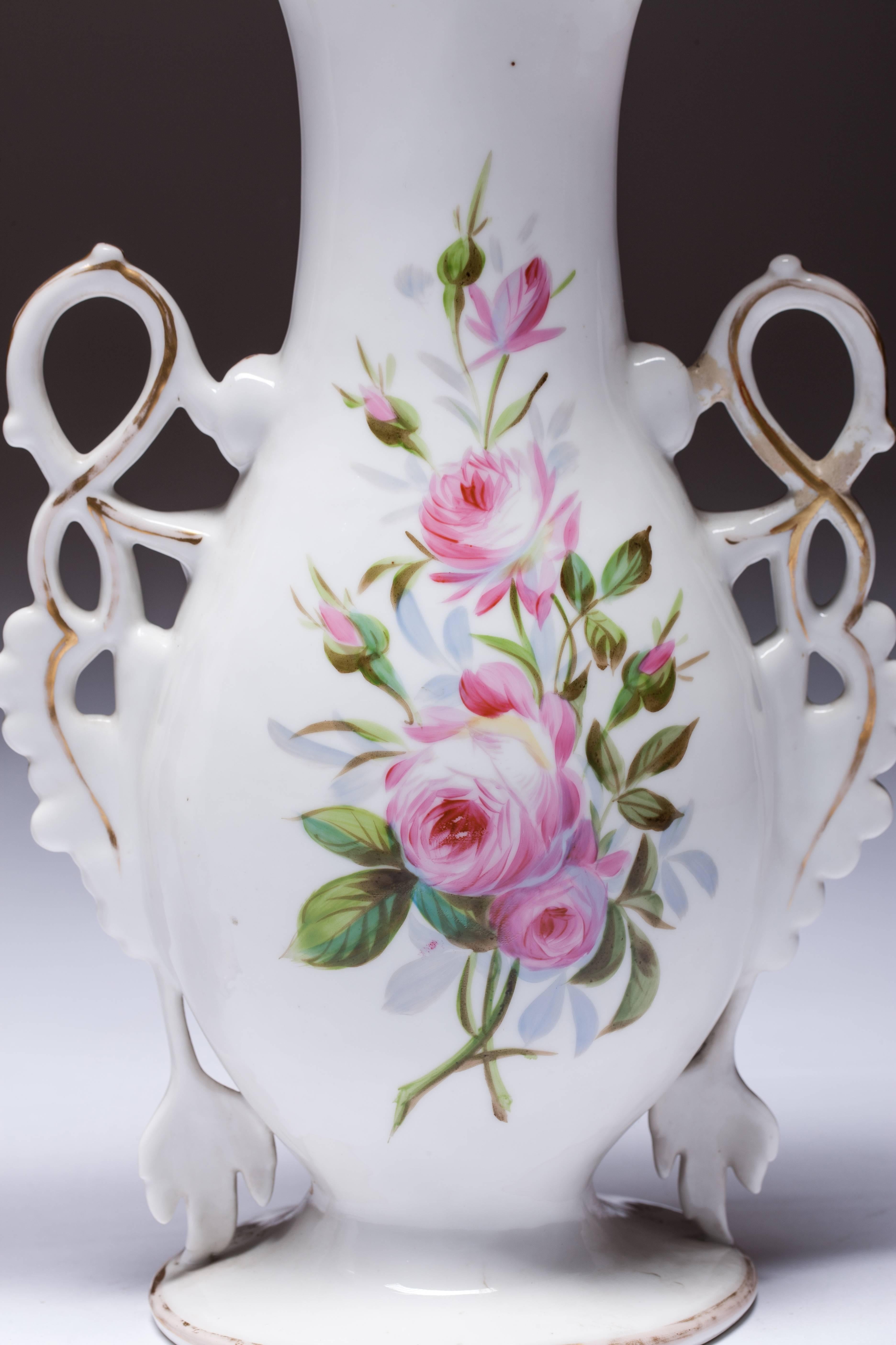Porcelain Vases French 19th Century in Well Known Vieux Paris Porcelain Floral 4