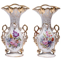 Antique Porcelain Vases French 19th Century in Well Known Vieux Paris Porcelain Floral