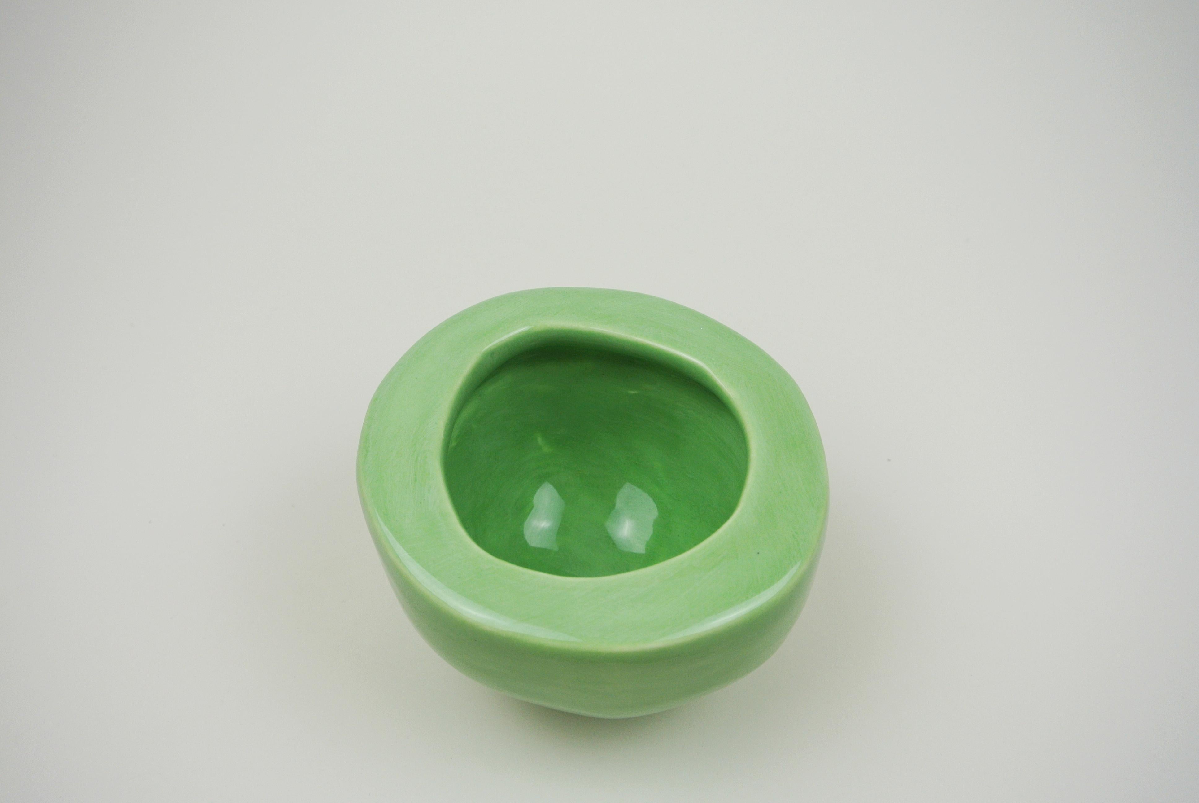 German Porcelain Vessel with Green Glossy Glaze For Sale