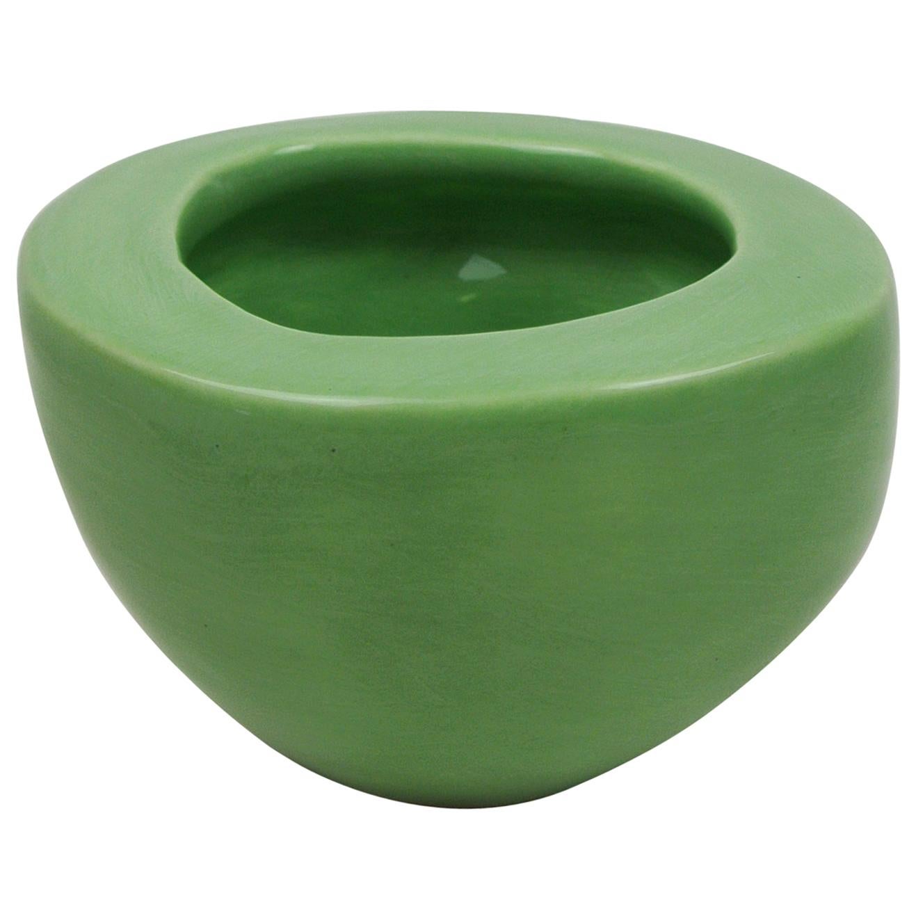 Porcelain Vessel with Green Glossy Glaze For Sale