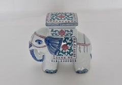 Porcelain Vintage White Blue Pastel Asia Style Elephant Garden Stool 1970