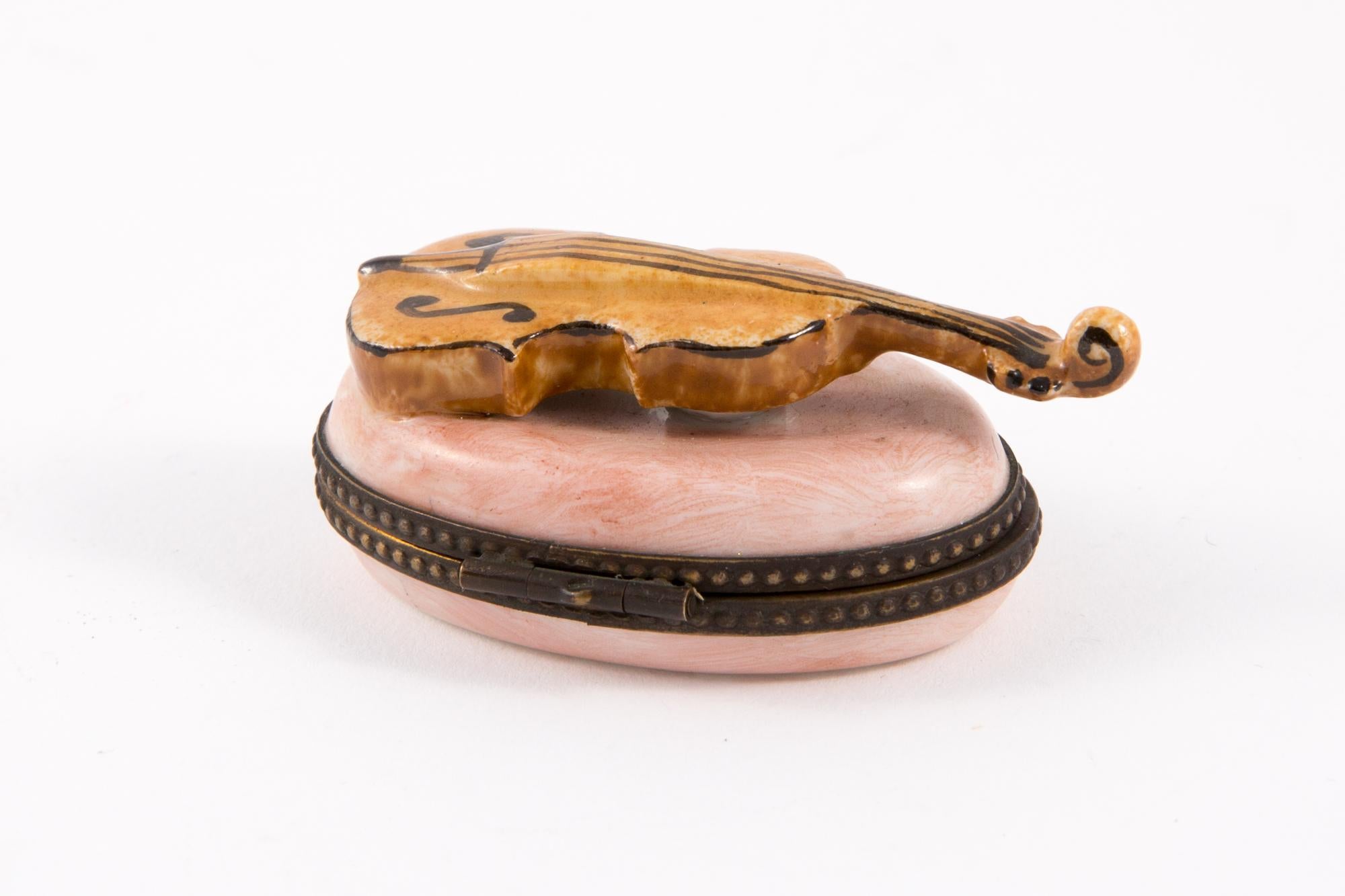 Brown Porcelain Violin Pill or Jewel Box For Sale