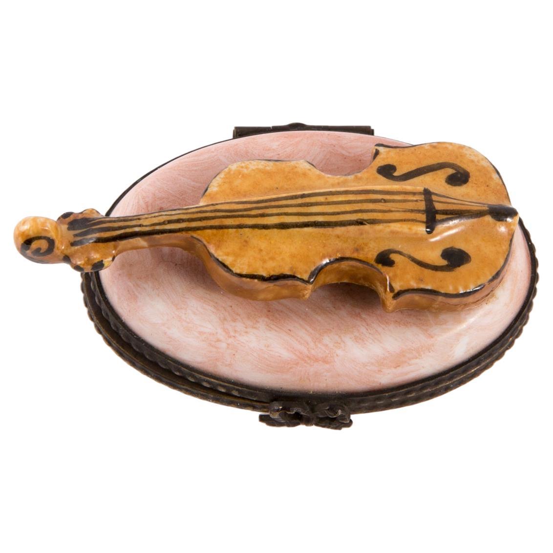 Porcelain Violin Pill or Jewel Box For Sale