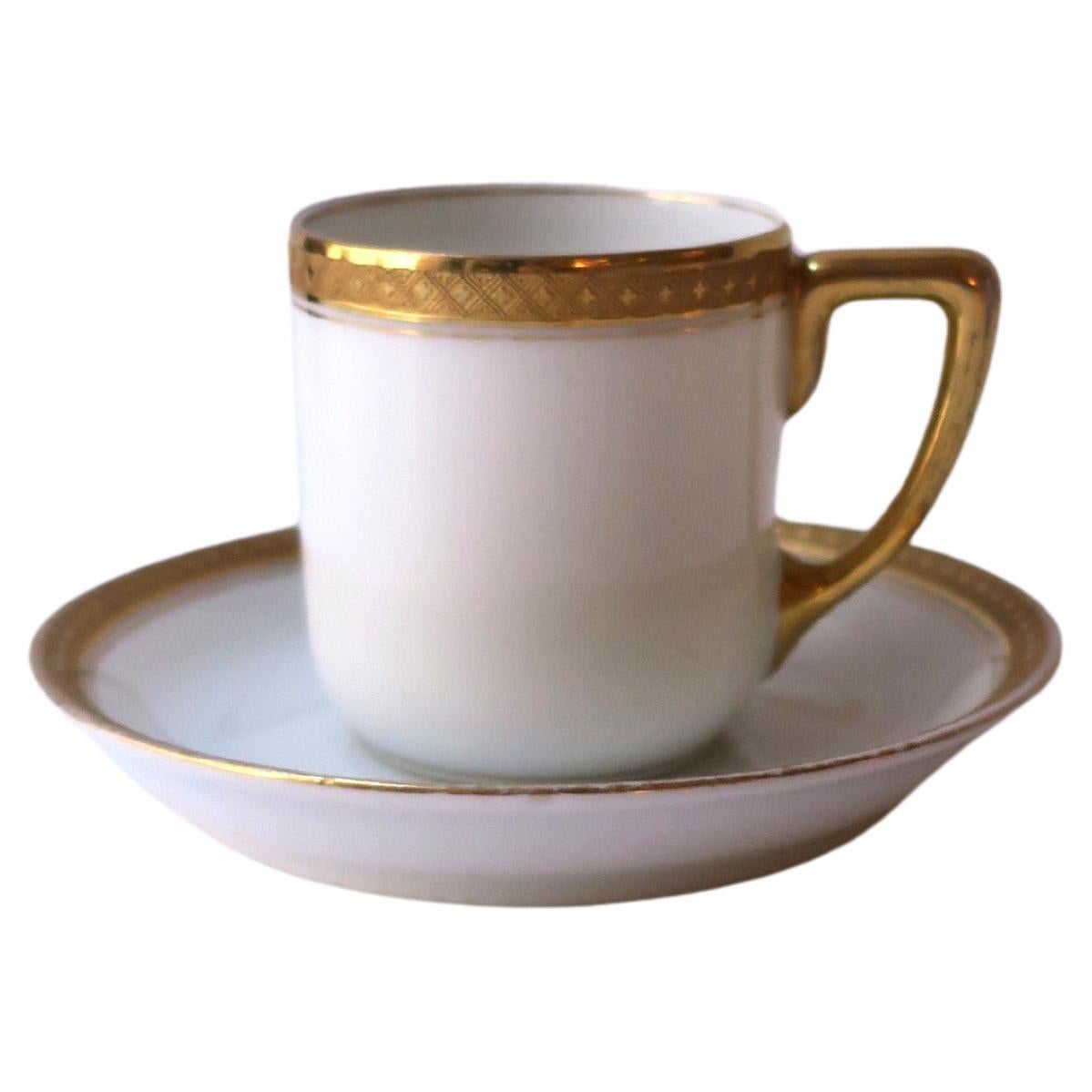 Porcelain White and Gold Coffee Espresso Tea Demitasse Cup and Saucer Rosenthal For Sale