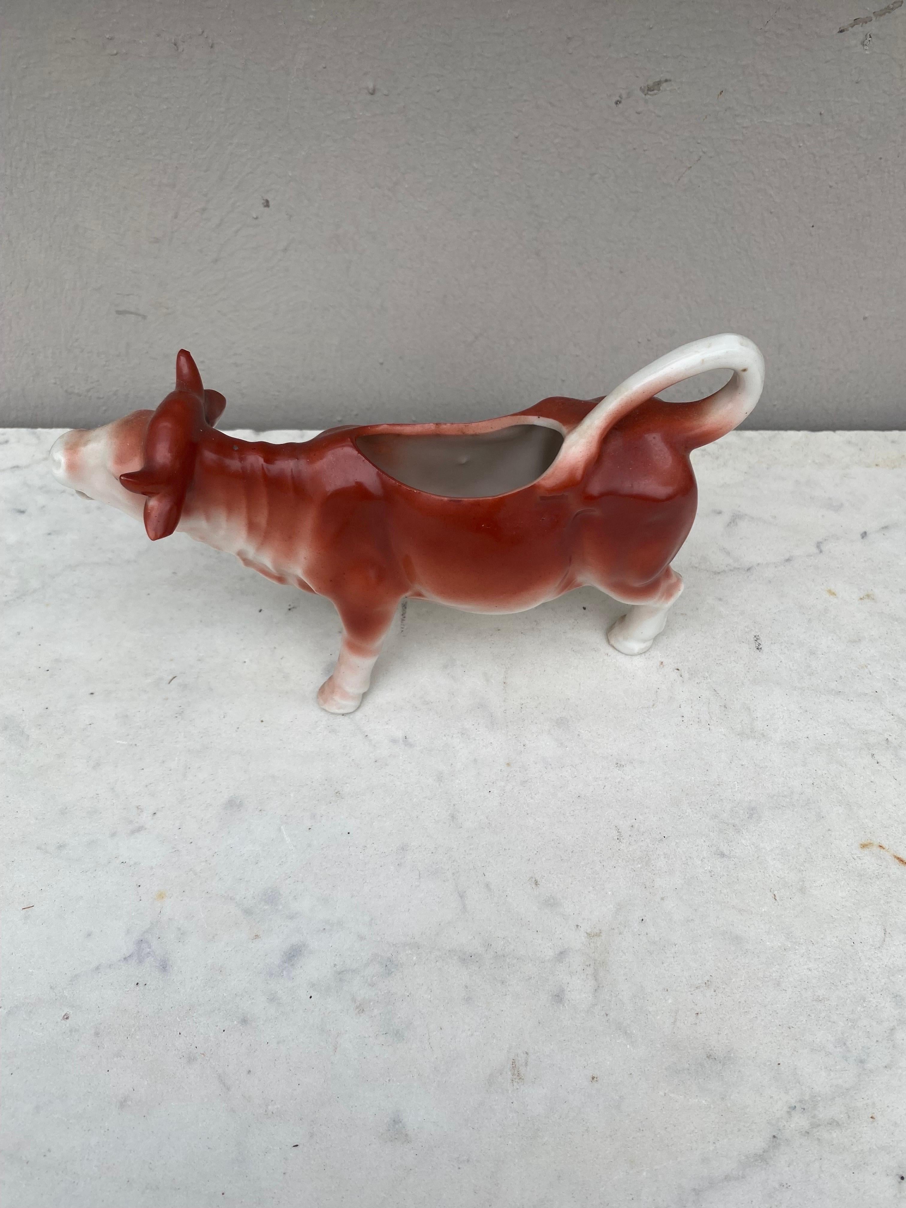 Porcelain White & Brown Cow Creamer Circa 1930 In Good Condition For Sale In Austin, TX