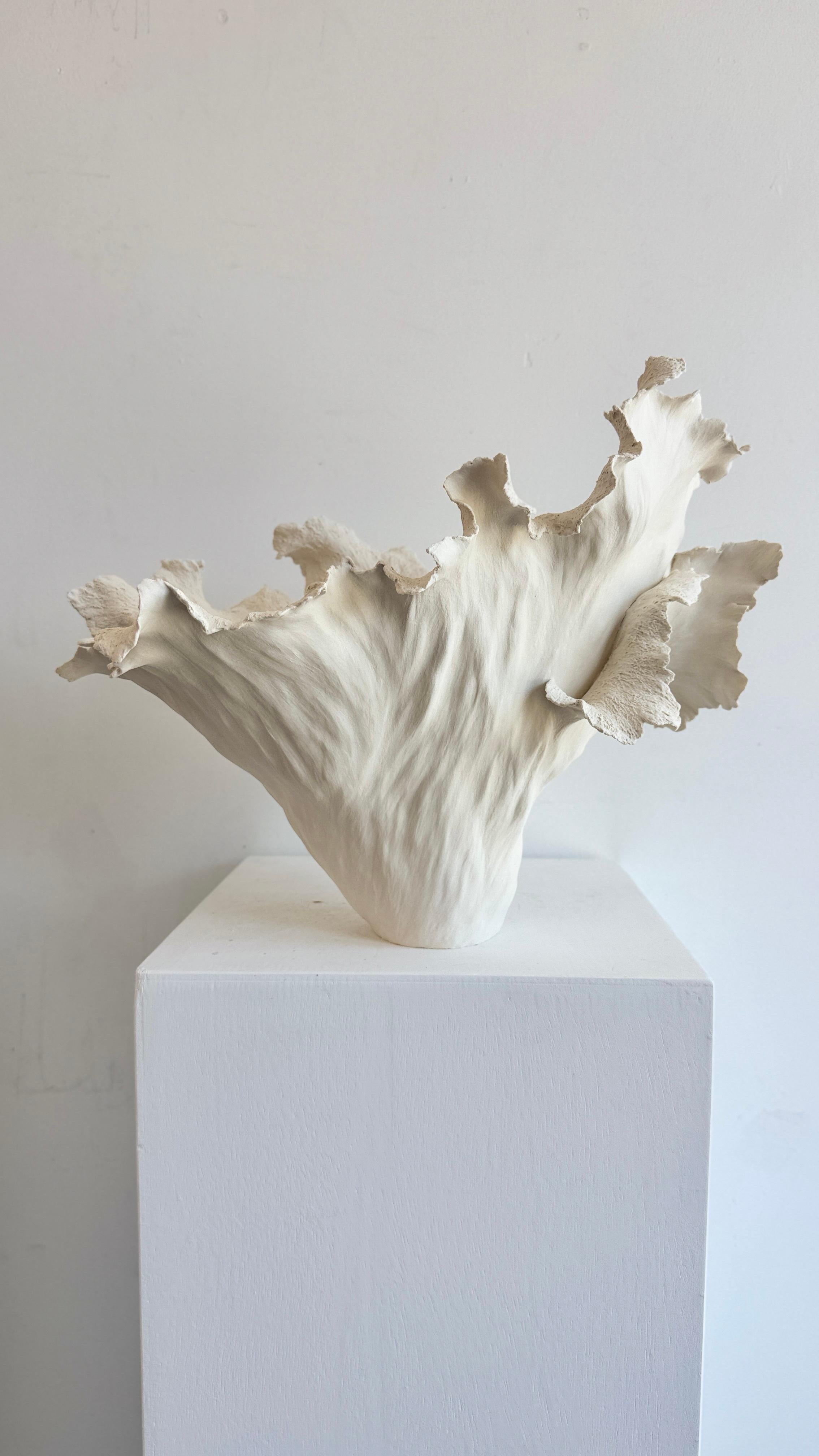 Fired Porcelain White Sculpture Vessel. Violet For Sale