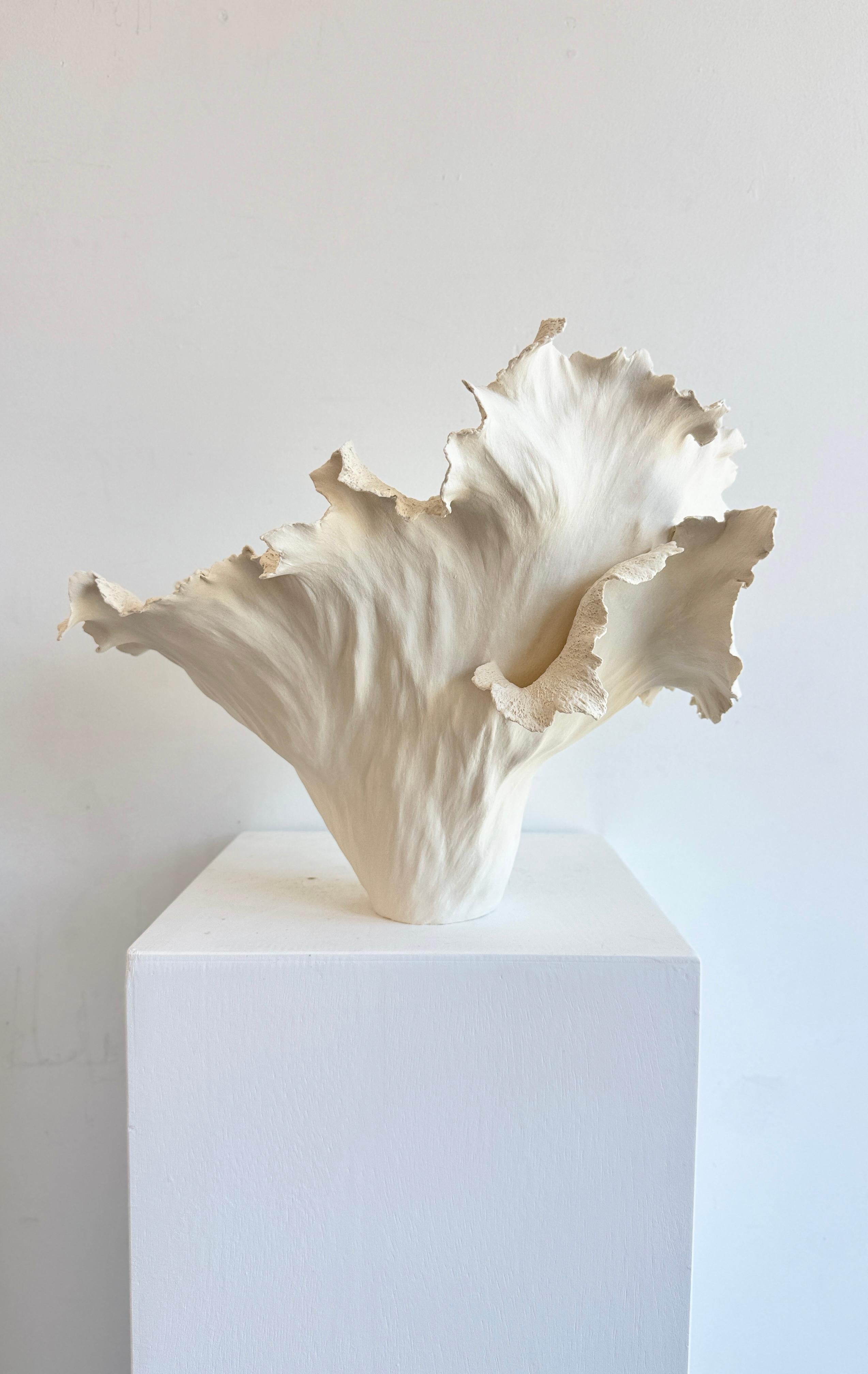 Porcelain White Sculpture Vessel. Violet For Sale 1