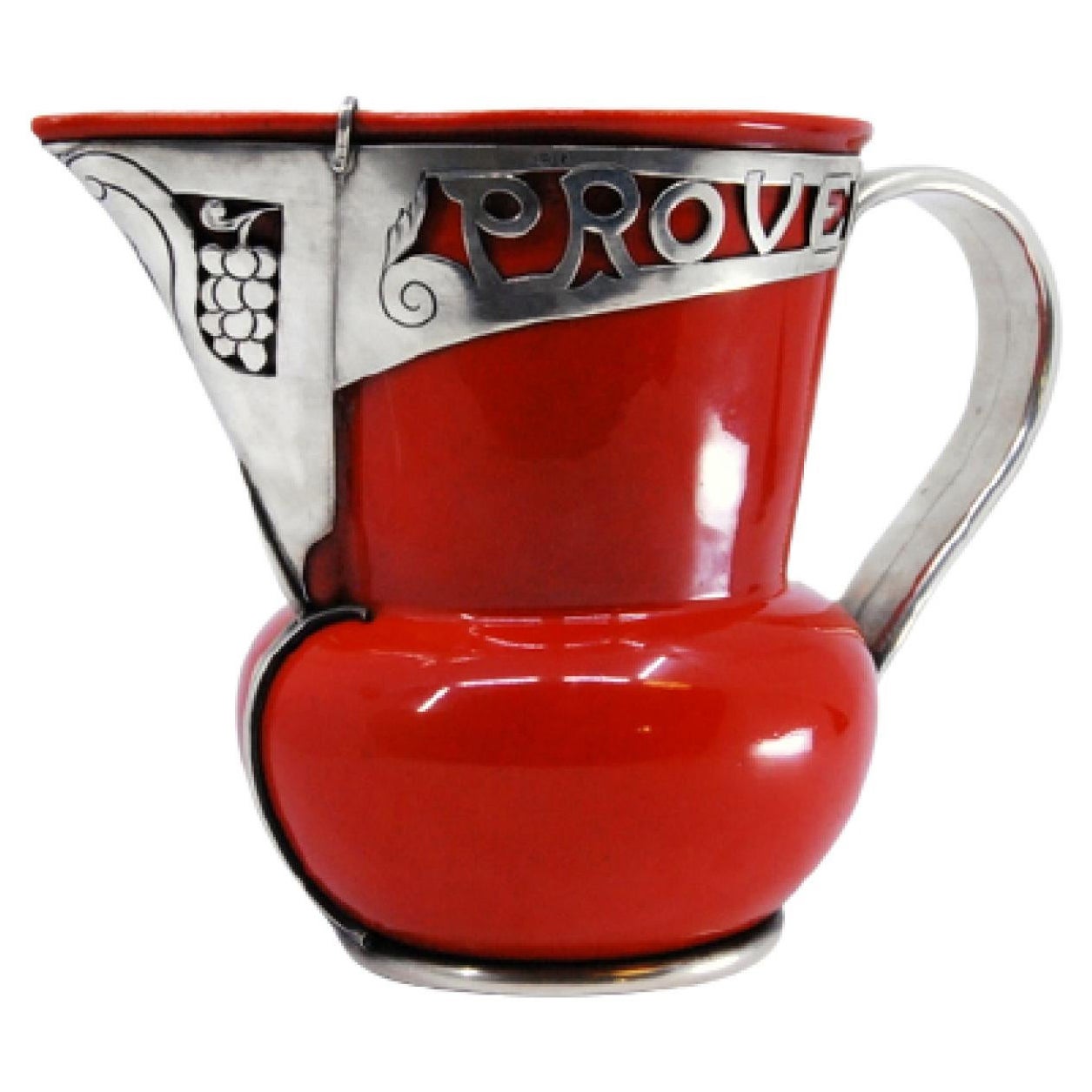 Porcelain wine jug with silver frame with the name "BOM PROVEITO" For Sale